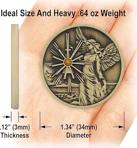 Miniatura 6 de Medallón de bronce con piedra preciosa de cristal de topacio y oración de ángel en la parte posterior