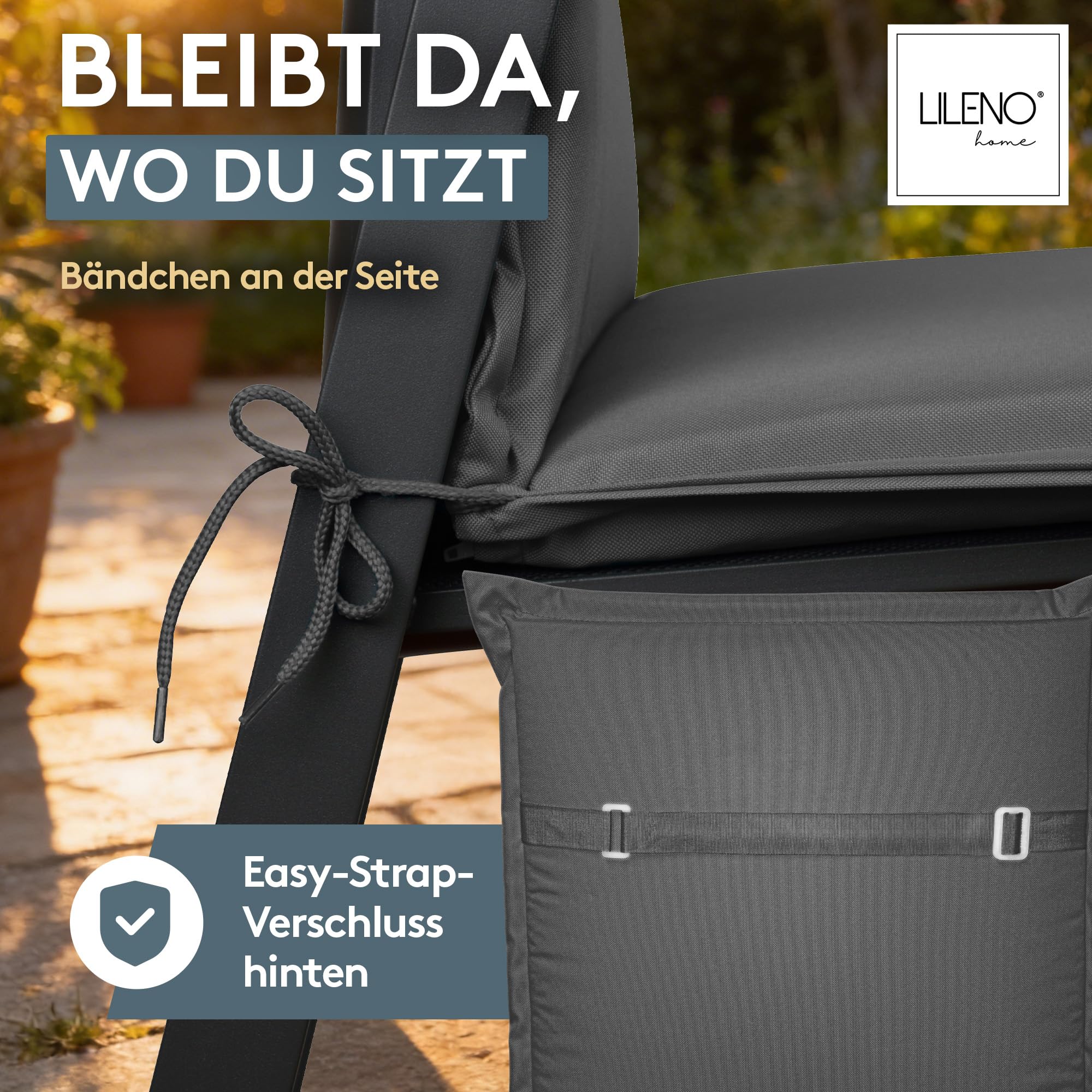 LILENO HOME Sonnenliege Auflage als 1. Set - Rollliege in Uni Anthrazit - Gartenliegen perfekt für Strandliege - Polster Auflage