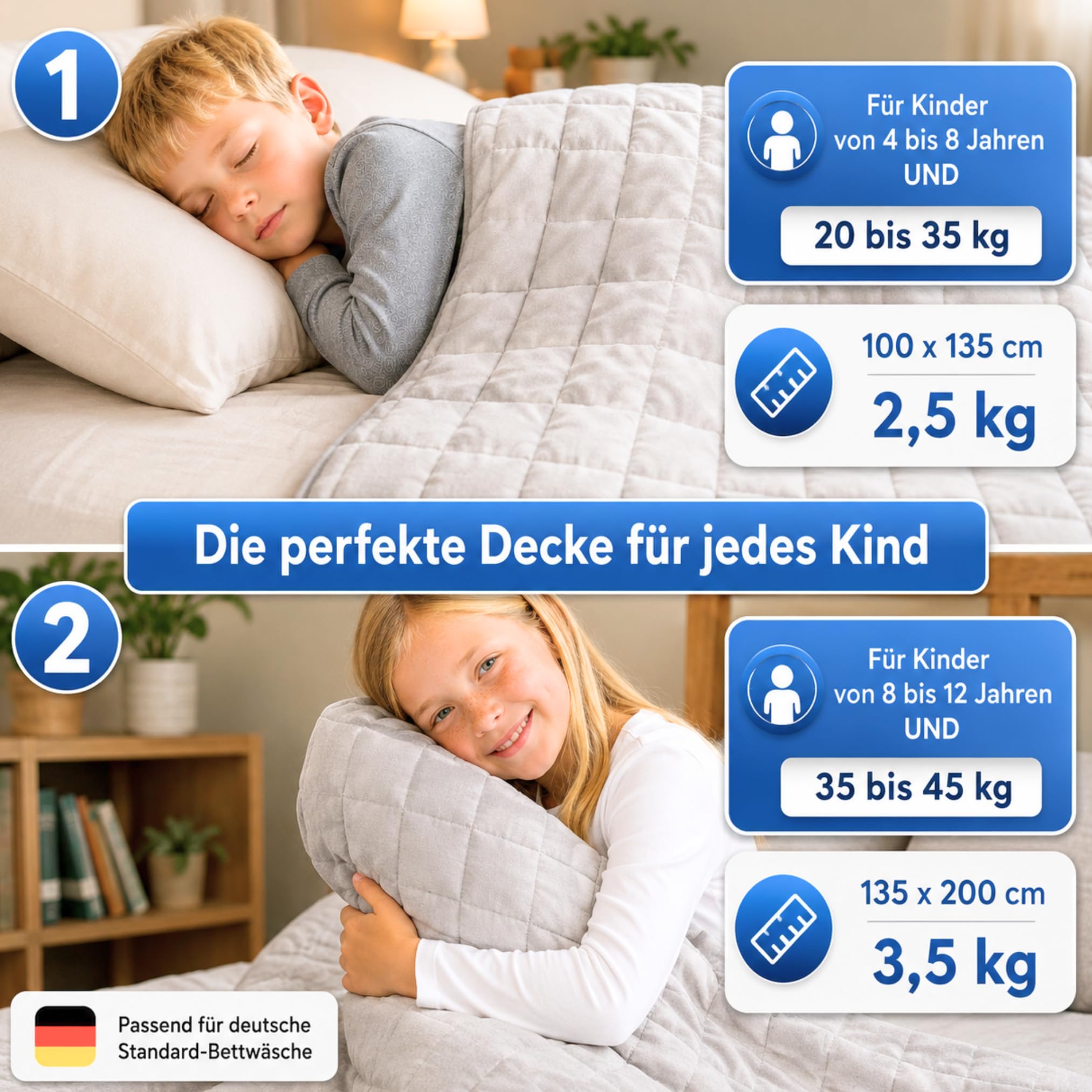 Gewichtsdecke Kinder 100x135cm 2,5kg OEKO-TEX100 Zertifiziert Therapiedecke Winter Sommer