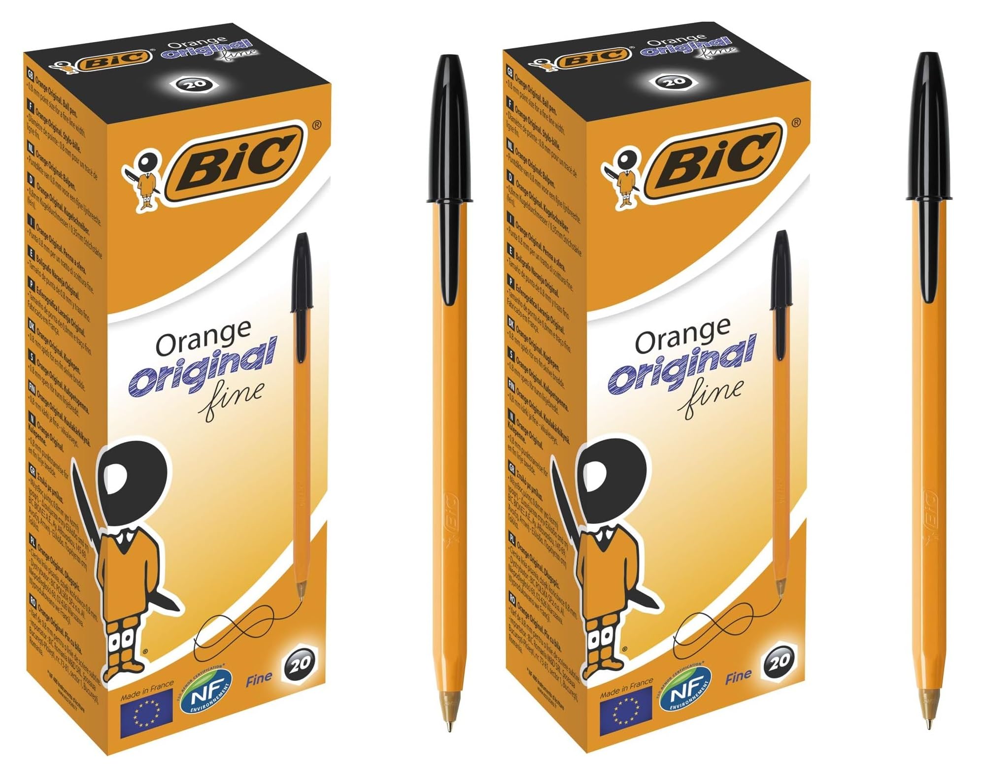 Bic Bolígrafos de punta fina (0,8 mm), tinta en blanco, caja de 20 bolígrafos de escritura con tinta de larga duración, color negro x2
