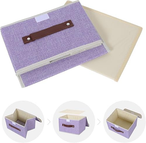 Miniatura 24 de ANMINY 2 contenedores de almacenamiento con tapa, asas de piel sintética, cajas de almacenamiento de plástico PP, decorativas, plegables, de tela