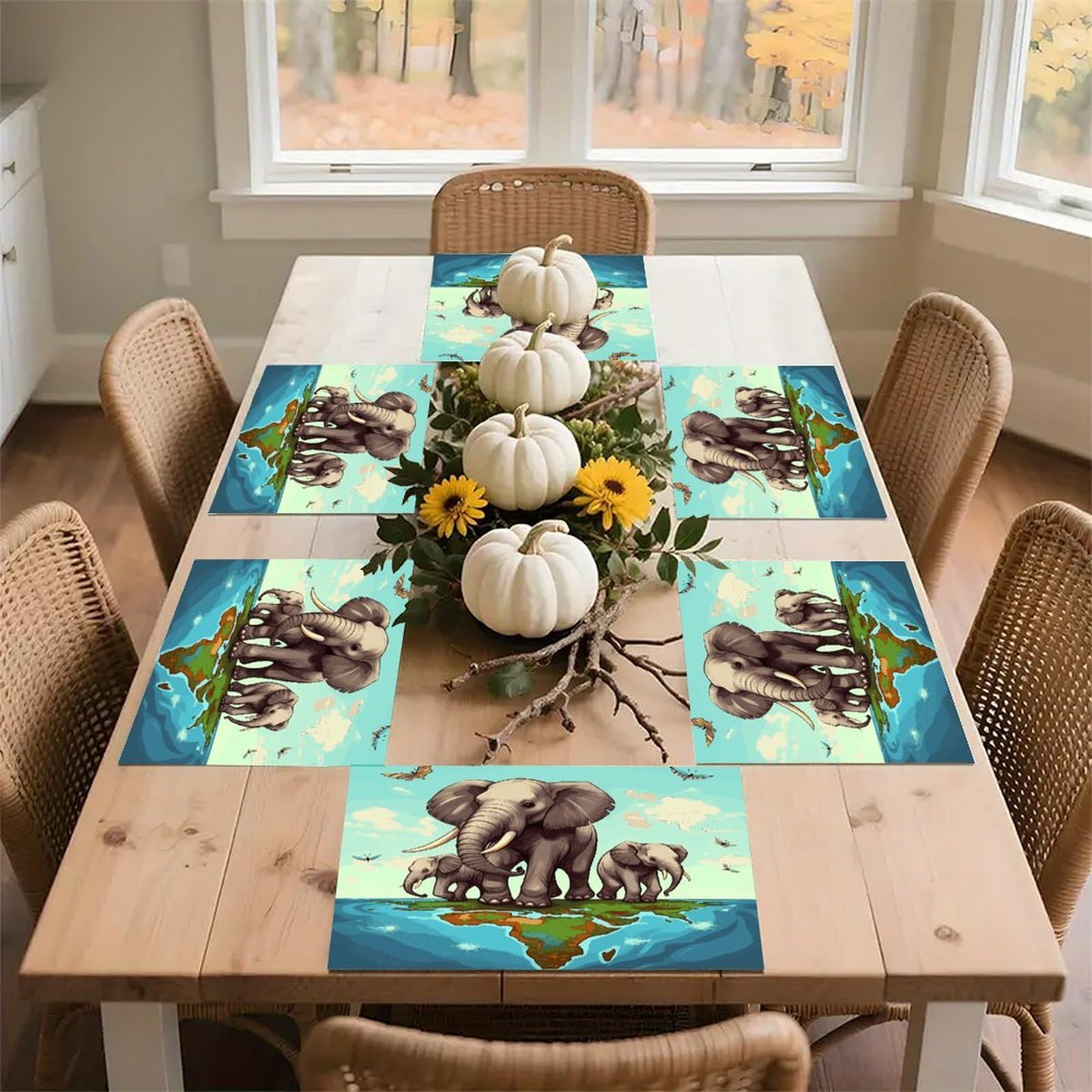 Elephants Placemats Heat-Resistant Washable Place Mats Anti Slip Dining Table Place Mats Wipeable Dining Table Mats Kitchen Decoration Placemats 17.7’’×11.8’’
