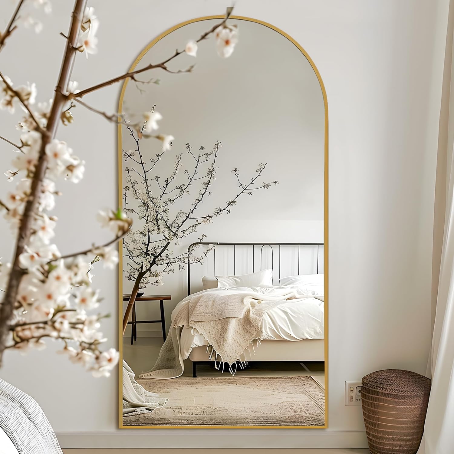 NicBex Oversized Full Length Mirror with Stand, 76"x35" Aluminum Alloy Frame Large Floor Mirror, Large Arched Mirror Full Length, Gold - Free Standing, Leaning Against Wall or Wall-Mounted - Image 6