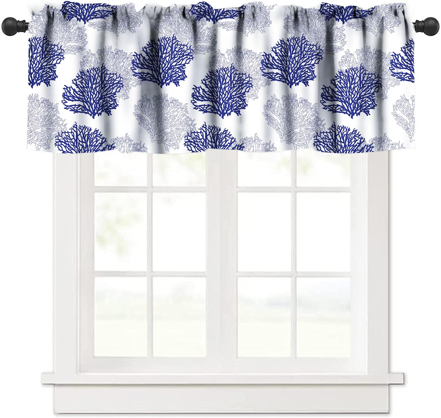 Llylumty Coastal Kitchen Valance,Summer Ocean Theme Kitchen Valance Curtains Blue Coral Rod Pocket Window Curtain Valance Home Decor Treatment 54x18
