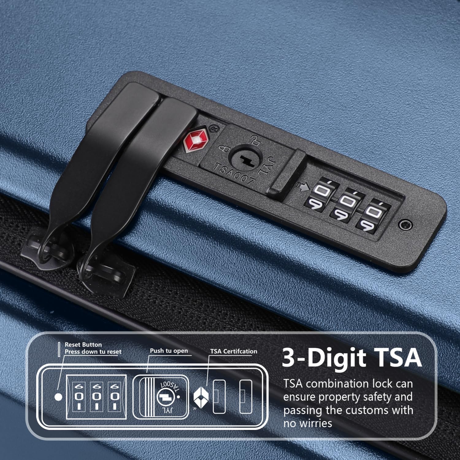 28 Inch Luggage with Spinner Wheels & TSA Lock, Expandable PC Hardside Large Checked Luggage with Top Opening, Durable Lightweight Rolling Suitcase, Blue - Image 4