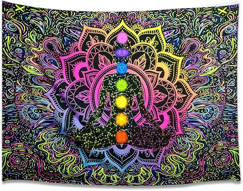 Miniatura 2 de Blacklight - Tapiz de siete chakras, reactivo a los rayos UV, mandala bohemio, tapiz espiritual, bohemio, yoga, meditación, tapiz de luz negra,