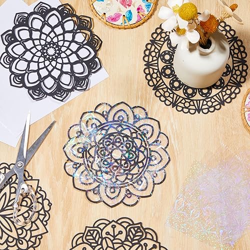 Miniatura 10 de Paquete de 18 adhesivos de mandala para ventana, kit de bricolaje para adultos, atrapasueños para ventanas, artes y manualidades, kit de bricolaje