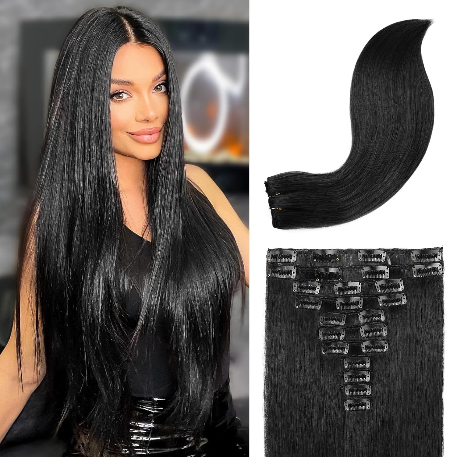 REECHO Hair Extensions, 11PCS Clip in Hair Extensions 28″ Long Straight hair extensions HE005 Natural Soft Synthetic Hairpieces for Women Black REECHO Hair Extensions, 11PCS Clip in Hair Extensions 28″ Long Straight hair extensions HE005 Natural Soft Synthetic Hairpieces for Women Black