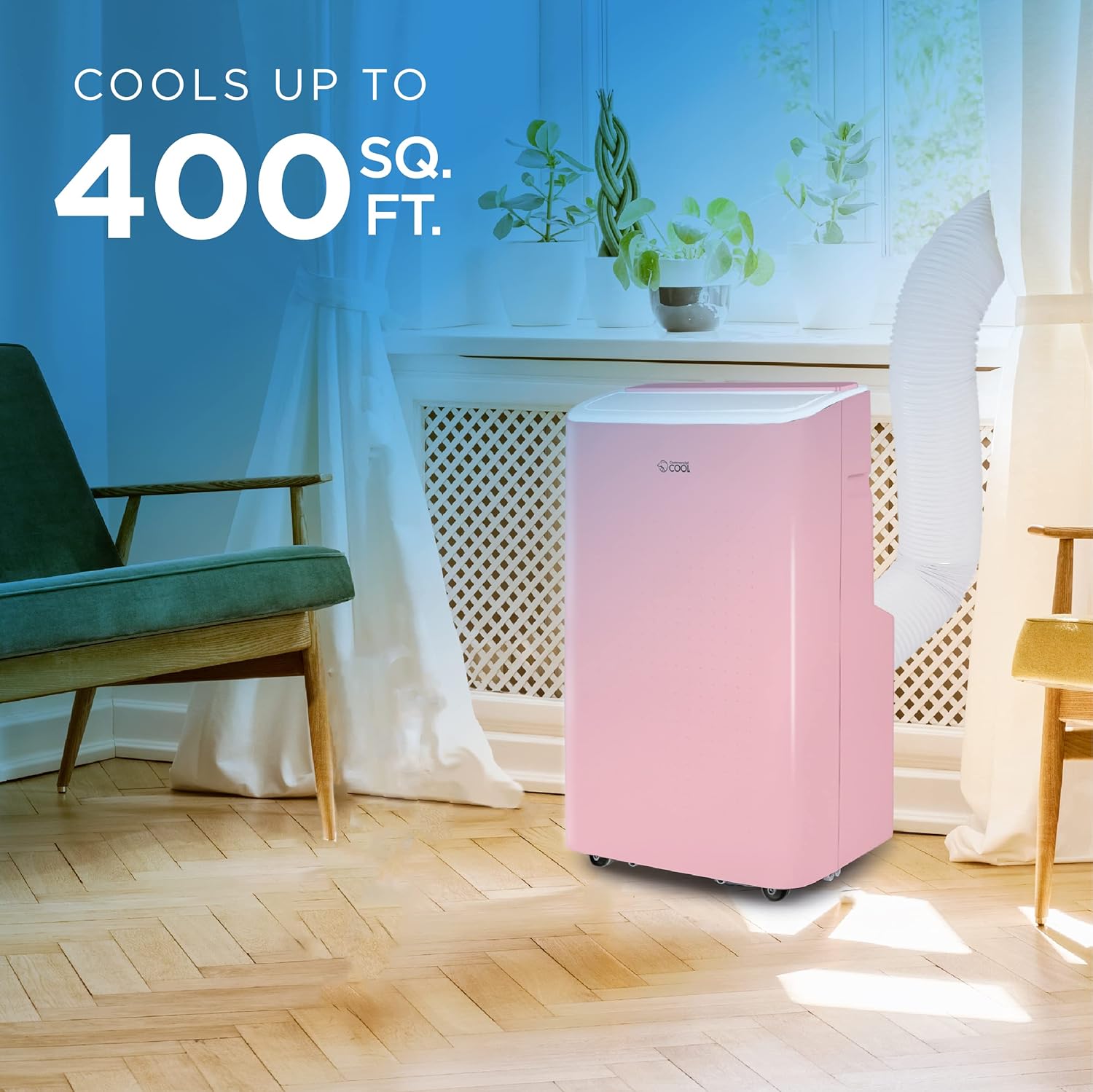 COMMERCIAL COOL Portable Air Conditioner, Dehumidifier & Fan, Portable Air Conditioner 9,000 BTU Covers up to 400 Sq. Ft. Wi-Fi Enabled, Pink
