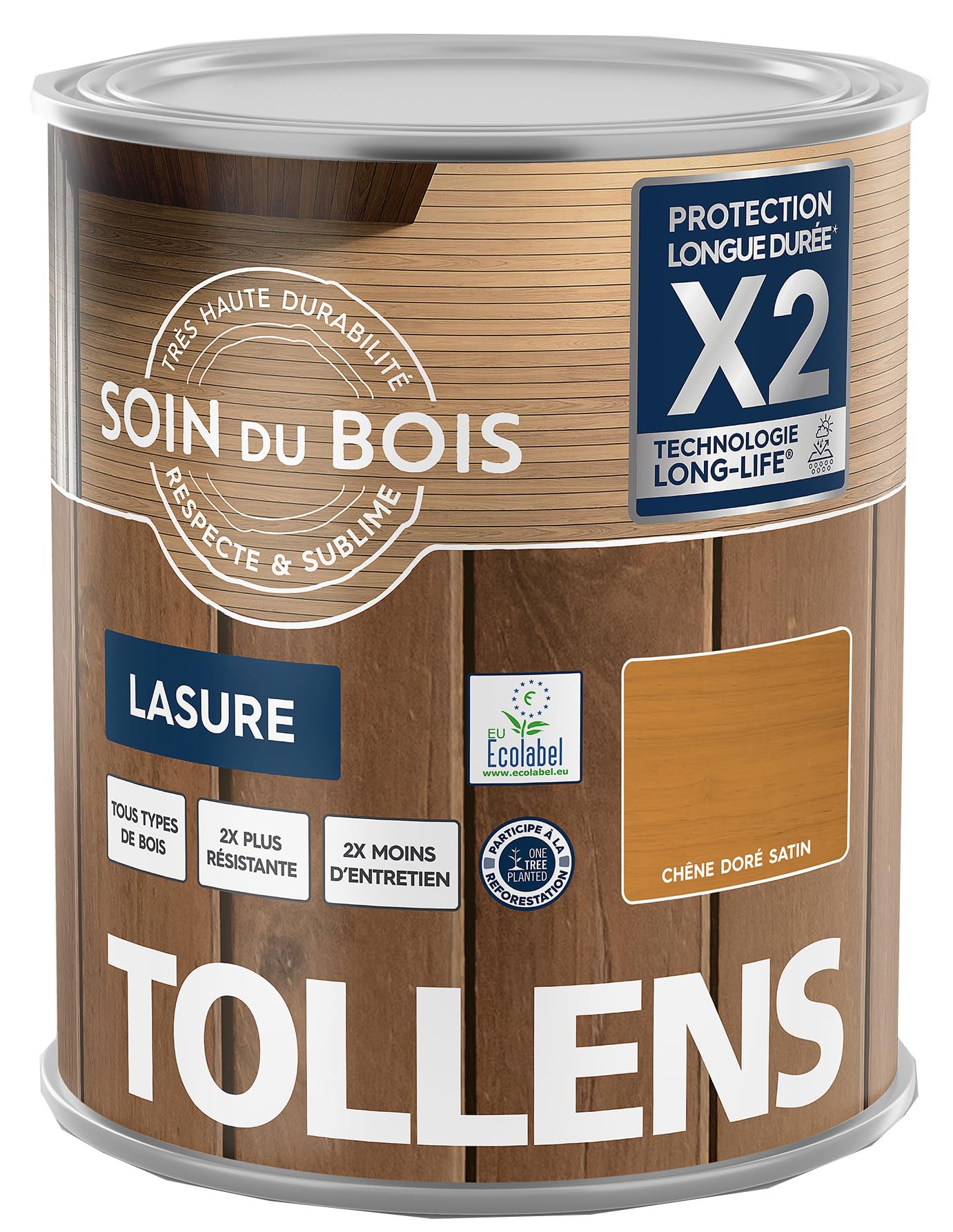 Tollens - Lasure - Ultra Résistante - Adhérence Renforcée - Protège et Décore - Protection Anti-UV - Technologie LONG-LIFE - Satin - Chêne Doré - 1 L