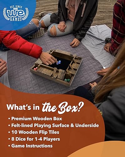 Miniatura 5 de WE Games Shut The Box - Juego de dados para 4 jugadores madera teñida de nogal tamaño de mesa de café grande 14 pulgadas