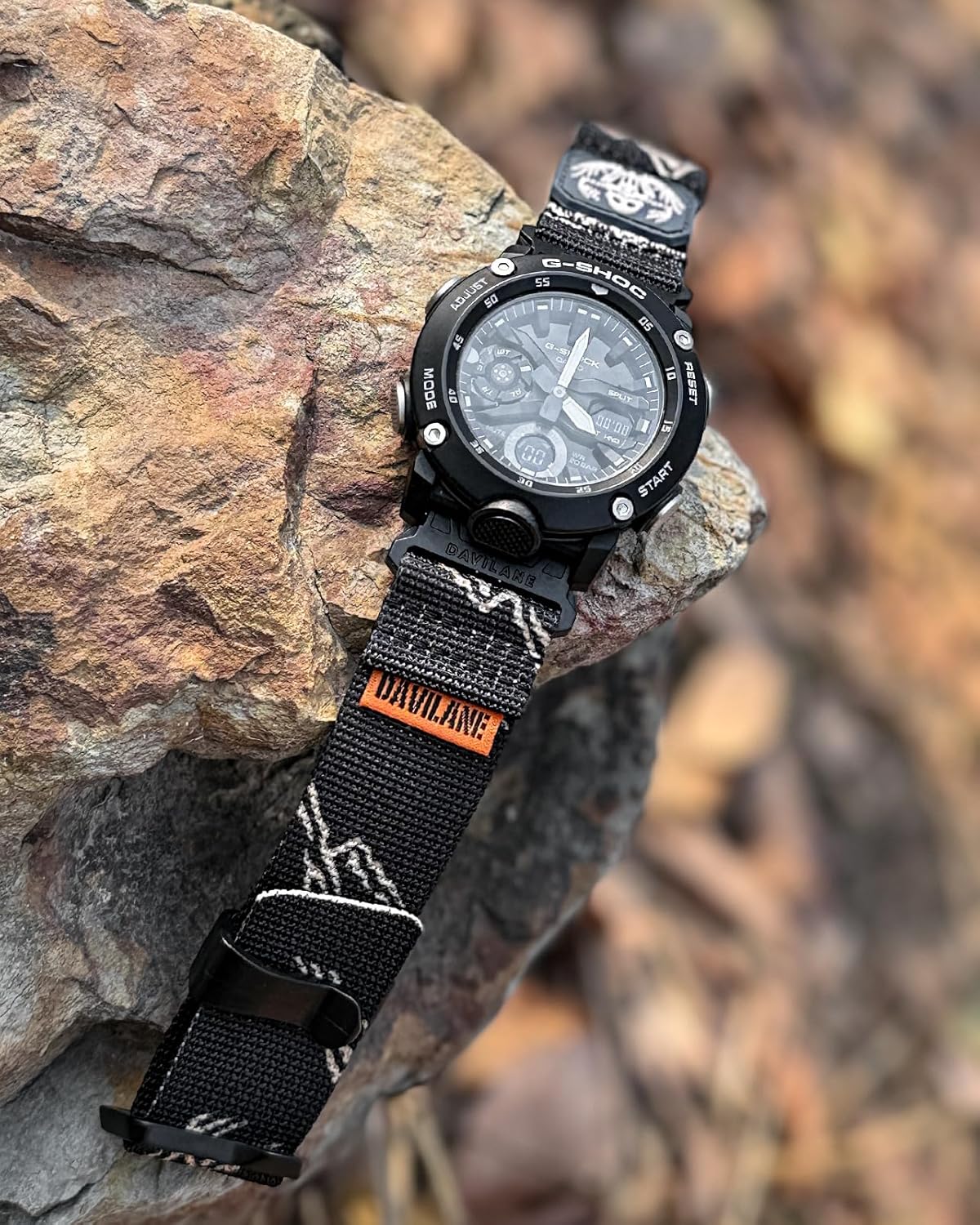 24mm Quick Release Nylon Watch Band Compatible with Casio G shock GA-2000 PRG-600/650 PRW-6600, Stylish & Unique Design, Swappable Patches & G-Hook Closure Sporty Watch Strap