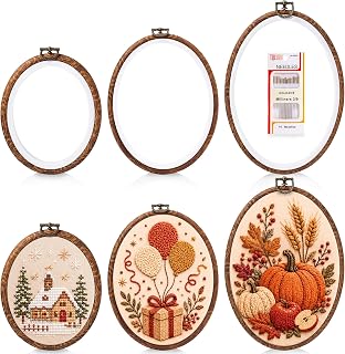Caydo 6PCS Oval Embroidery Hoops Display Frame, 3 Sizes | Imitated Wood Embroidery Hoops Set, Rubber Cross Stitch Hoops for Handy Sewing and Wall Decoration