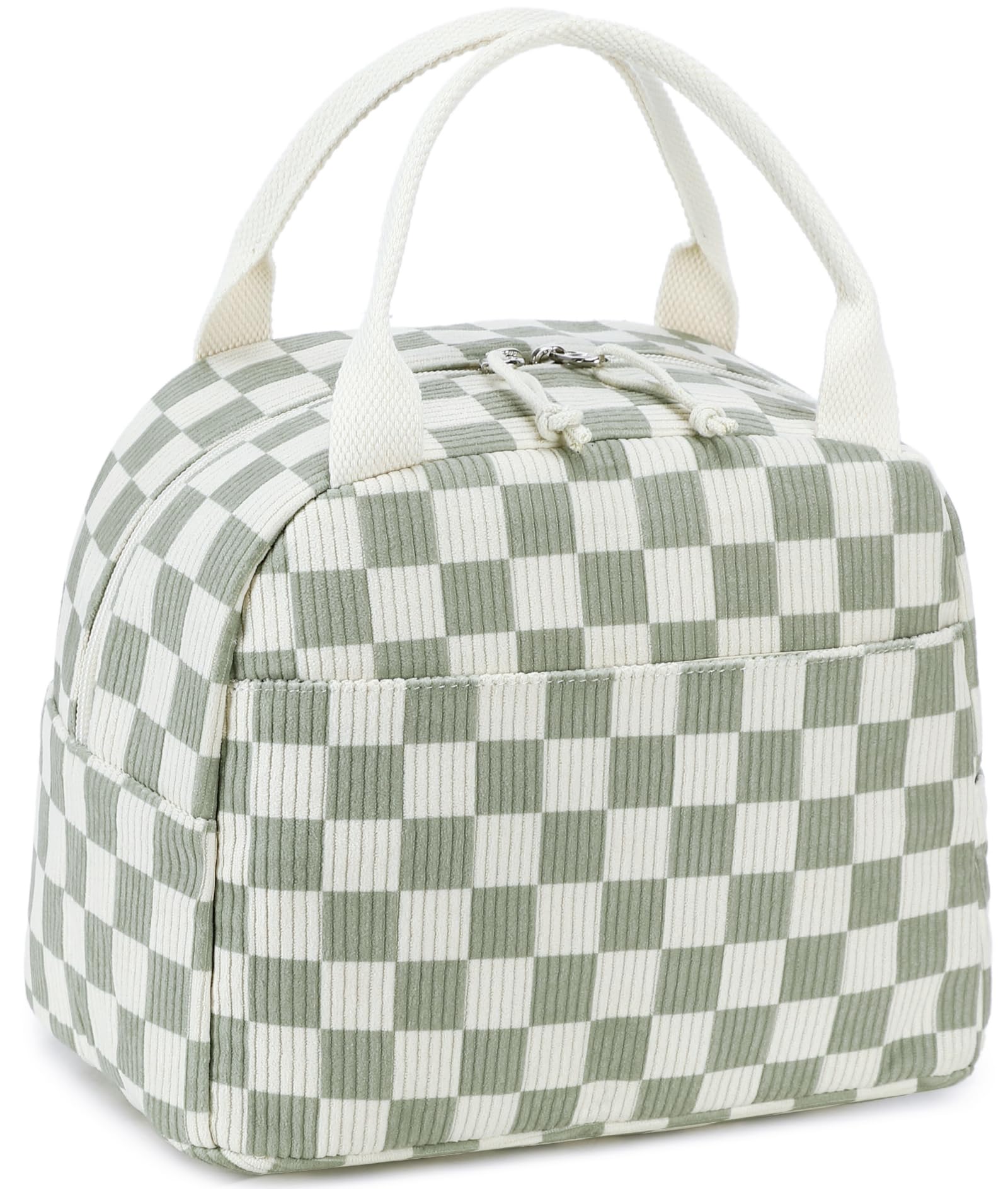 LEDAOU isolierte Lunch-Box Frauen wiederverwendbare Lunch-Tasche Cord Mittagessen Tote Handtaschen auslaufsichere thermische Kühler Mittagessen Fall große Kapazität (Gras grün weiß)