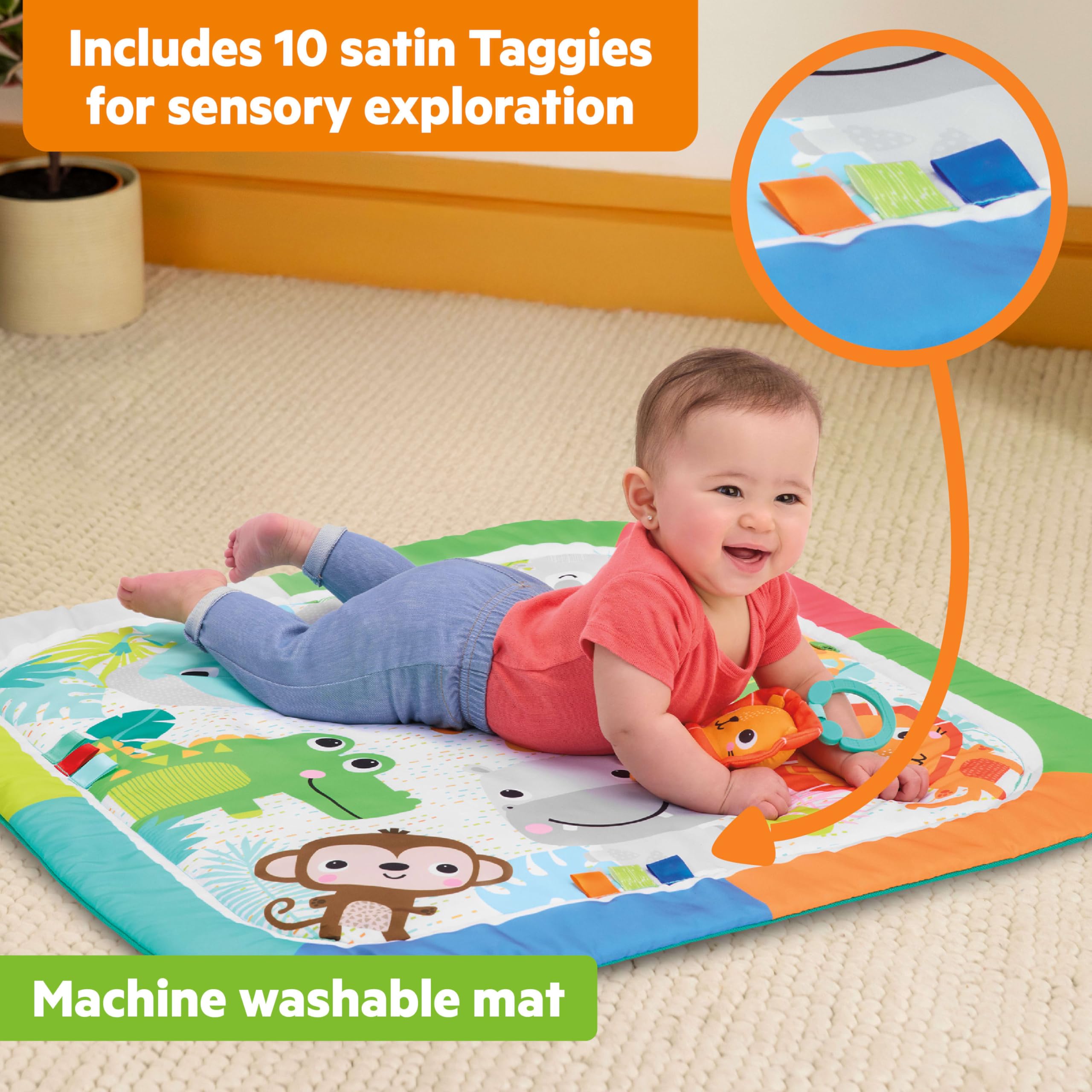 Wild Wiggles Jungle Jungle FoldAway Activity Gym Bright Starts dla niemowląt i dzieci, unisex safari z konstrukcją oszczędzającą miejsce, 5 zabawek w zestawie