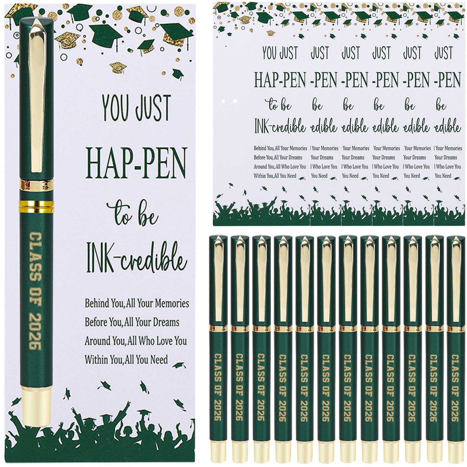 AIOMOB 24 Set Class of 2026 Graduation Gift Pens Bulk Ballpoint Pens with Greeting Cards Graduation Party Supplies for Students Alumni Classmates