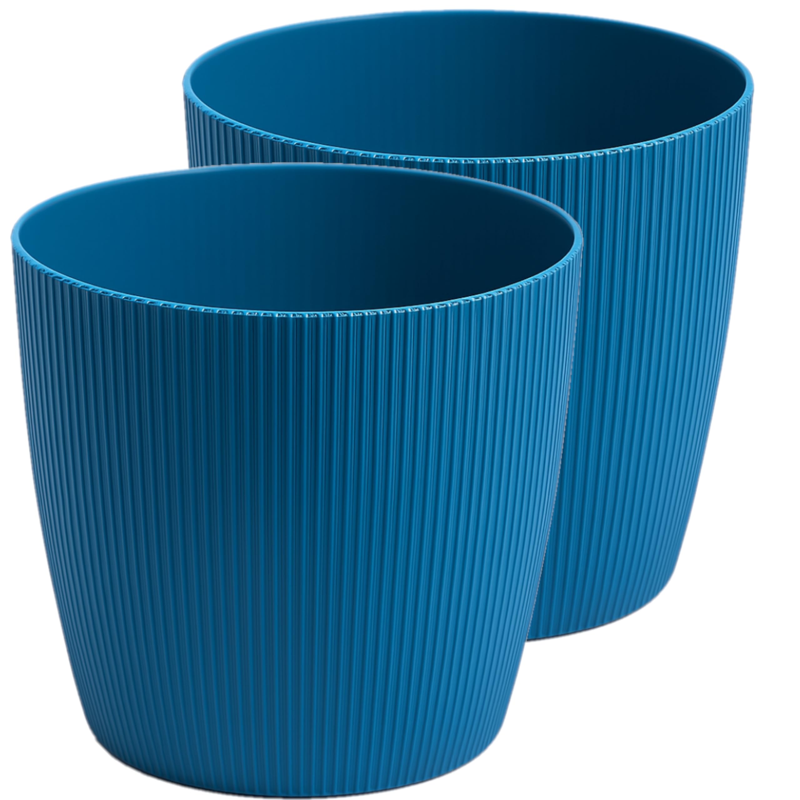 Home Garden Ornaments Plant Pots Indoor – Modern Design, Striped Plastic Plant Pots, Blue, 15.5cm / 6.1 inch