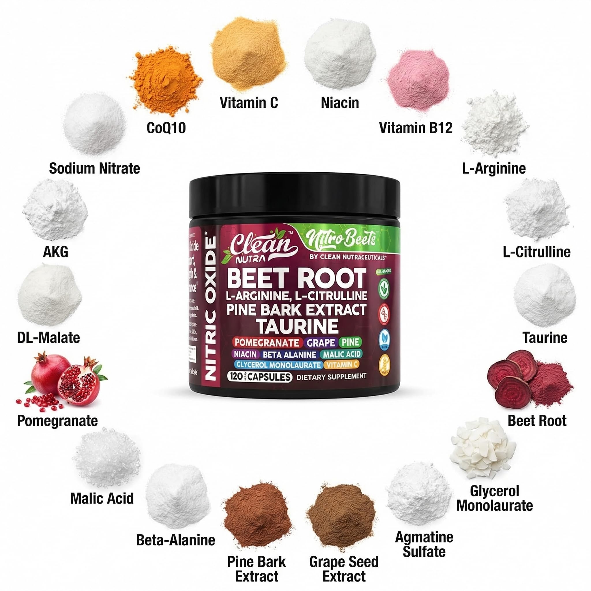 Clean Nutra Organic Beet Root Capsules L Arginine L Citrulline Pine Bark Nitric Oxide Beetroot Powder Arginine Citrulline Supplement Pre Workout Supplements Extract – 120 Vegan Pills — Amazon image 4