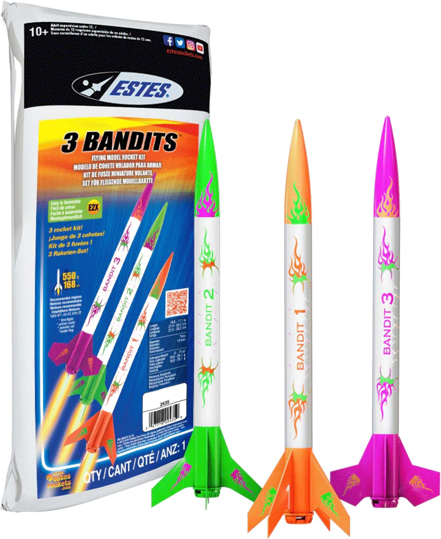 2435 3 Bandits Rocket-Building Kit, Beginner Mini-Engine-Powered Flying-Rocket-Model Kit for Ages 10+
