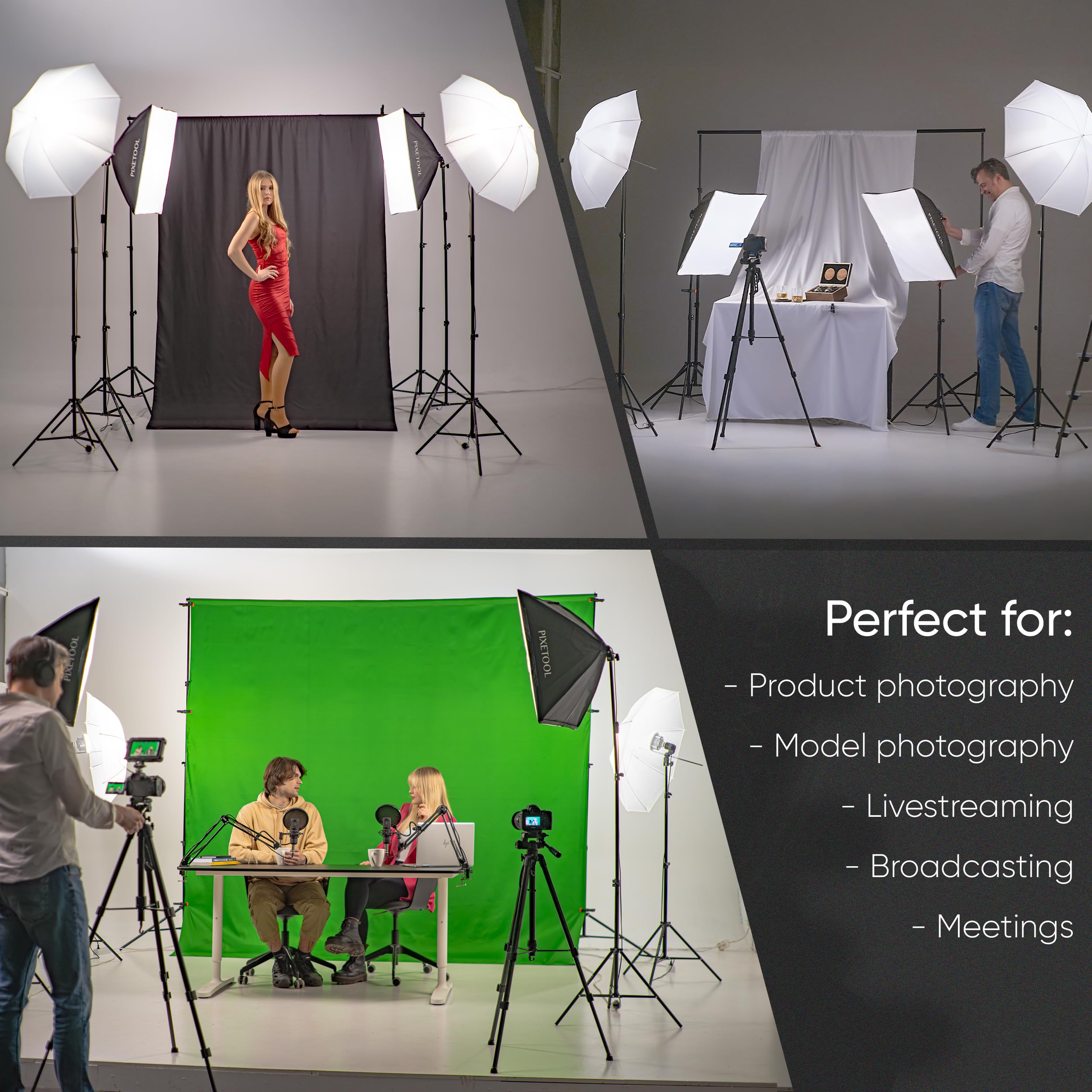 Greenscreen (3m x 3m) z Stojakiem - Zielony Ekran | Stojak (3m x 2,6m) - Tło Fotograficzne - Zestaw do Studia - Zielone Tło - Akcesoria do Gier, Streamingu, Fotografii