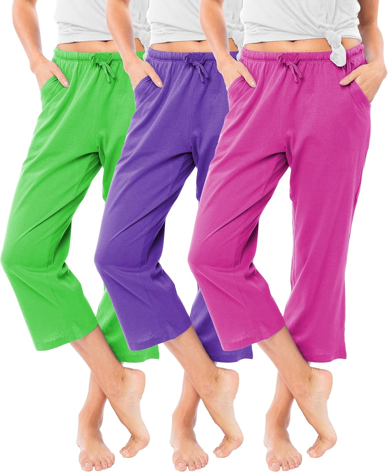Sexy Basics Women's Cotton Lounge Pants | Sleep -Capri -Yoga Style | Drawstring PJ Bottoms | Multi Packs