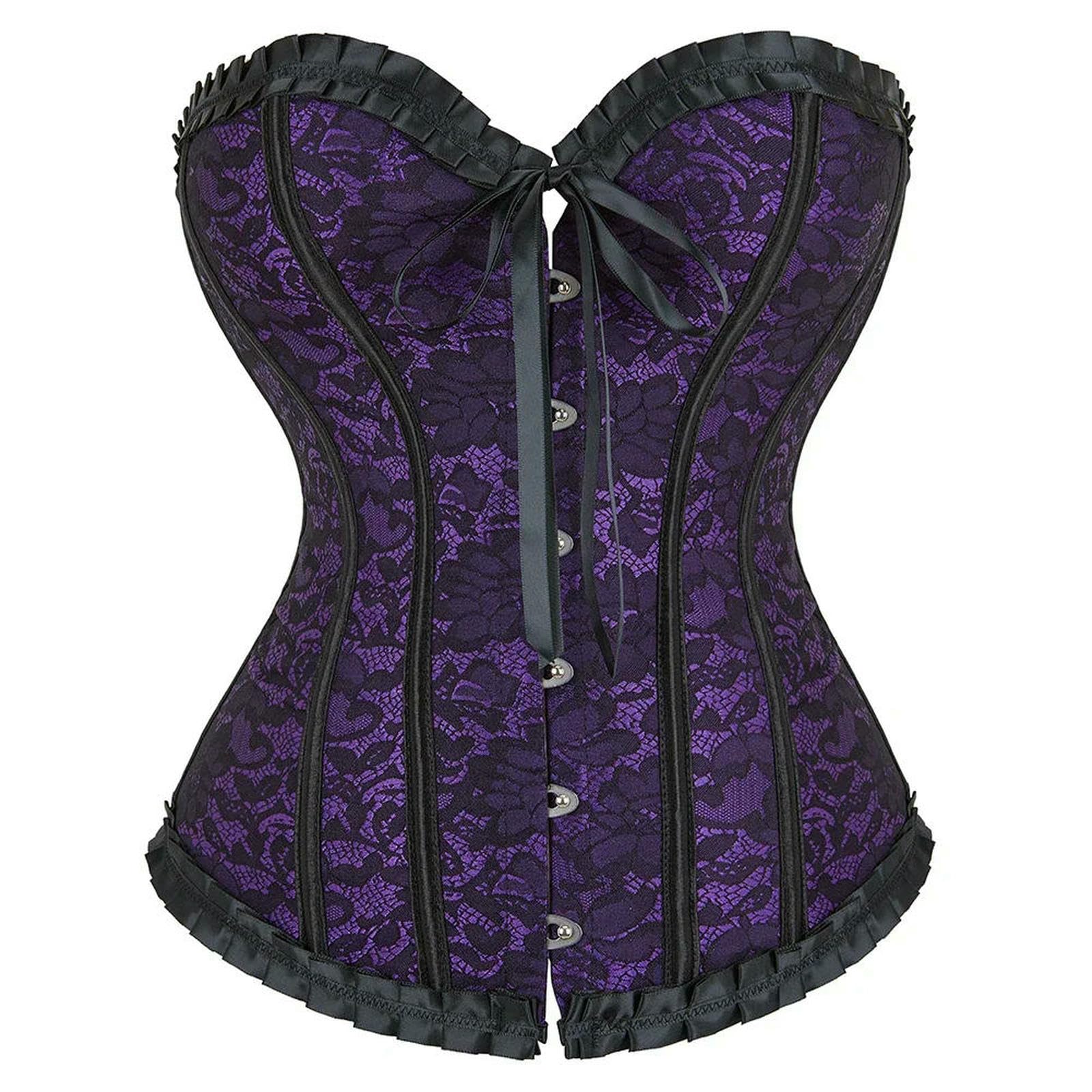 Ceinture amincissante Femme Corsetto Viola Top Donne Vintage Bustier Lace su Ossato Shapewear Gotico Lace-up Jacquard Overbust Corselet-purple-2xl