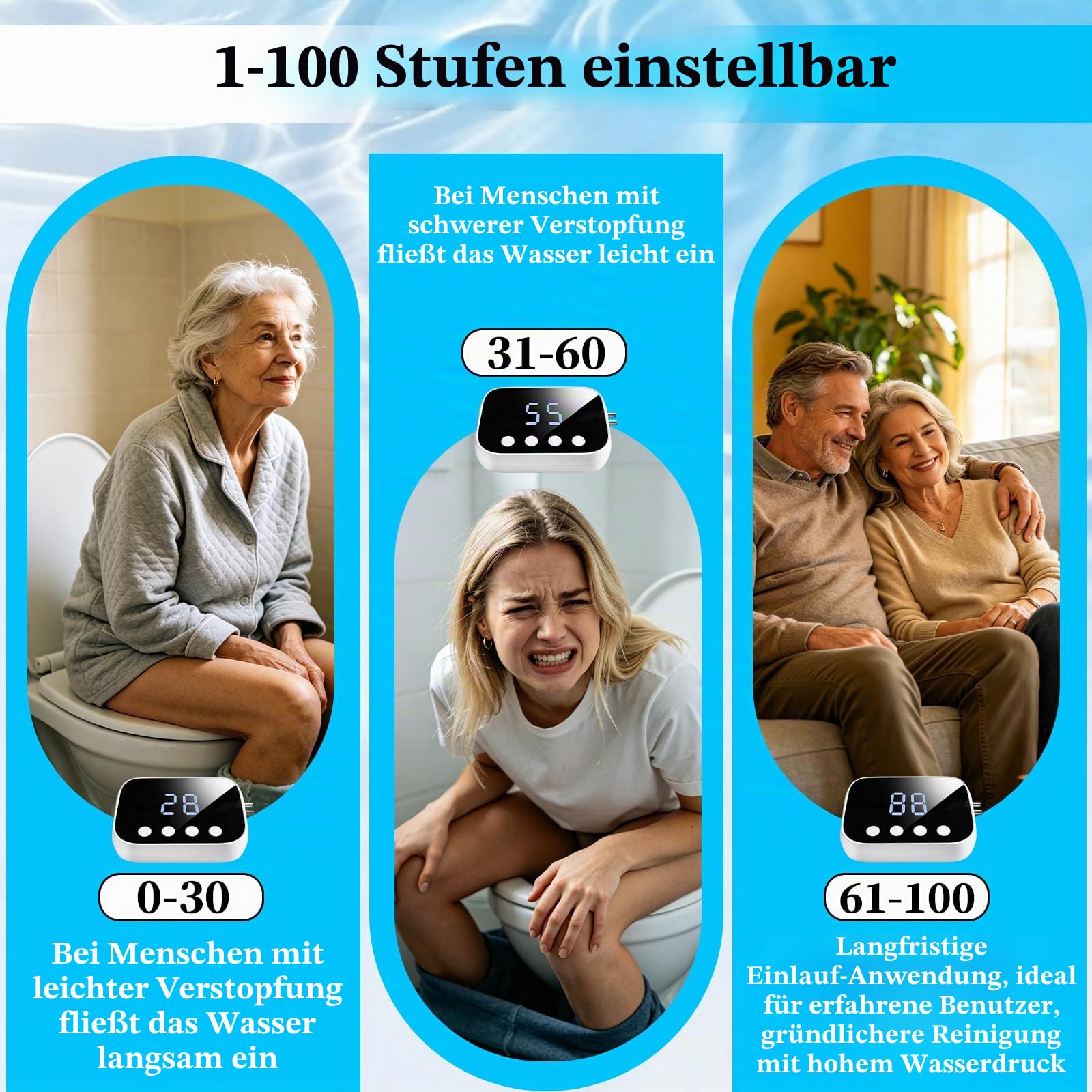 Elektrisches Haushalts-Darmreinigungssystem, Einlaufgerät mit 100-stufige Durchflussregelung, LED-Display, wiederaufladbar, 10 Aufsätzen & Zubehör, einfache Einläufe zu Hause