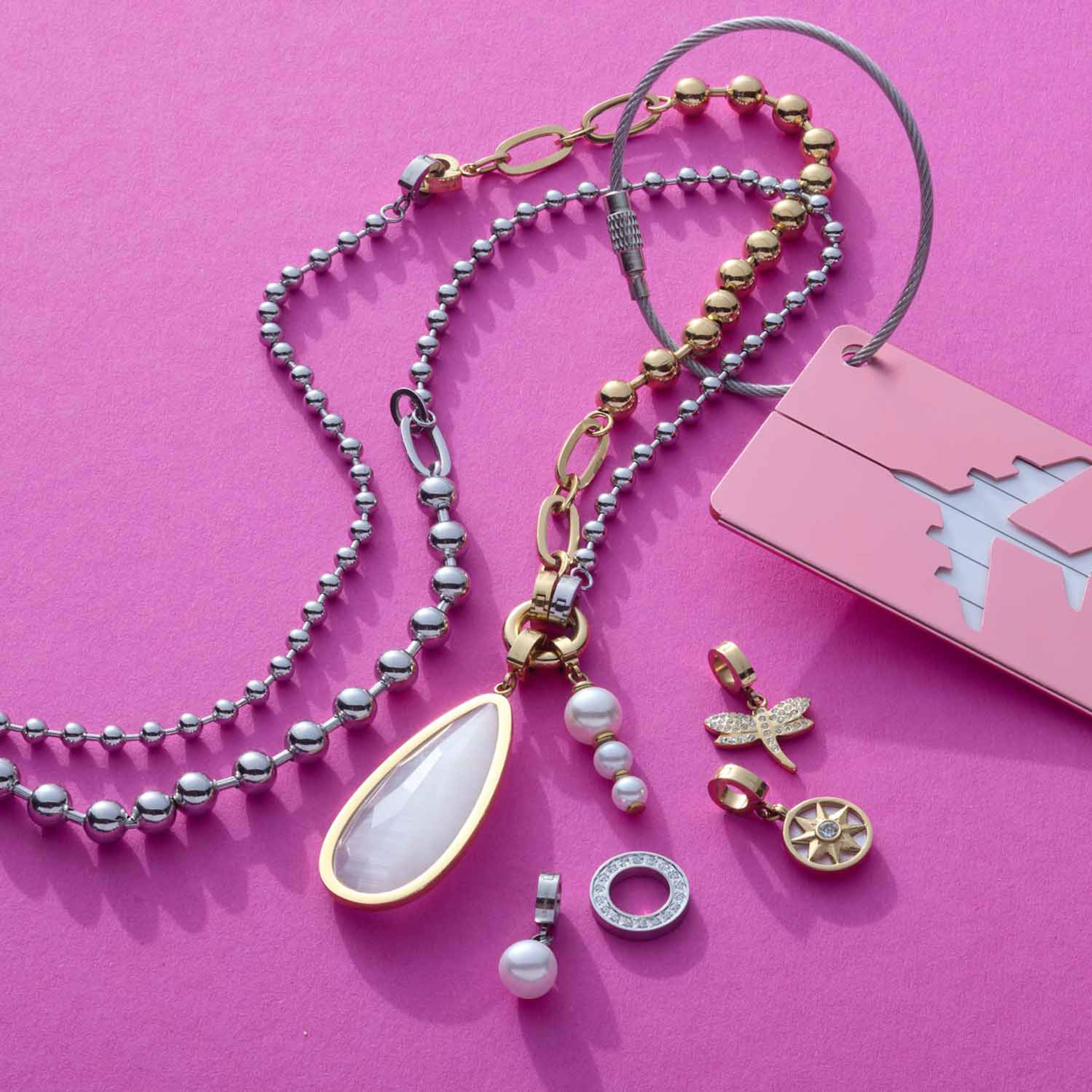 JEWELS BY LEONARDO Anhänger Clip & Mix Jessy • Ketten-Anhänger aus goldfarbenem Edelstahl • Catseye in länglicher Tropfenform • Schmuck Geschenk für Frauen • 024940