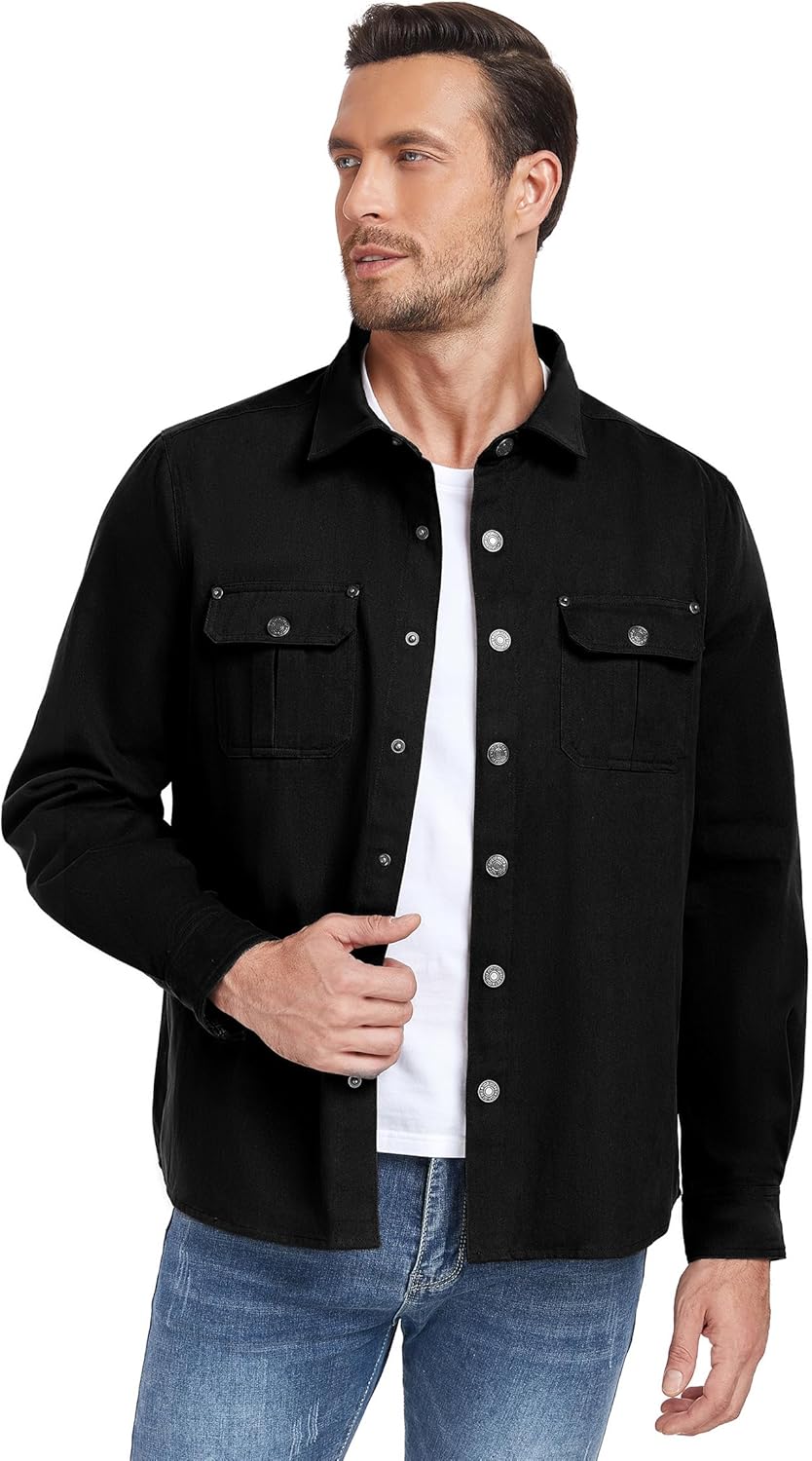PEGENO Mens Flannel Shirts Long Sleeve Casual Lightweight Button Down Shacket Flannel Lined Shirt Jacket - Image 4