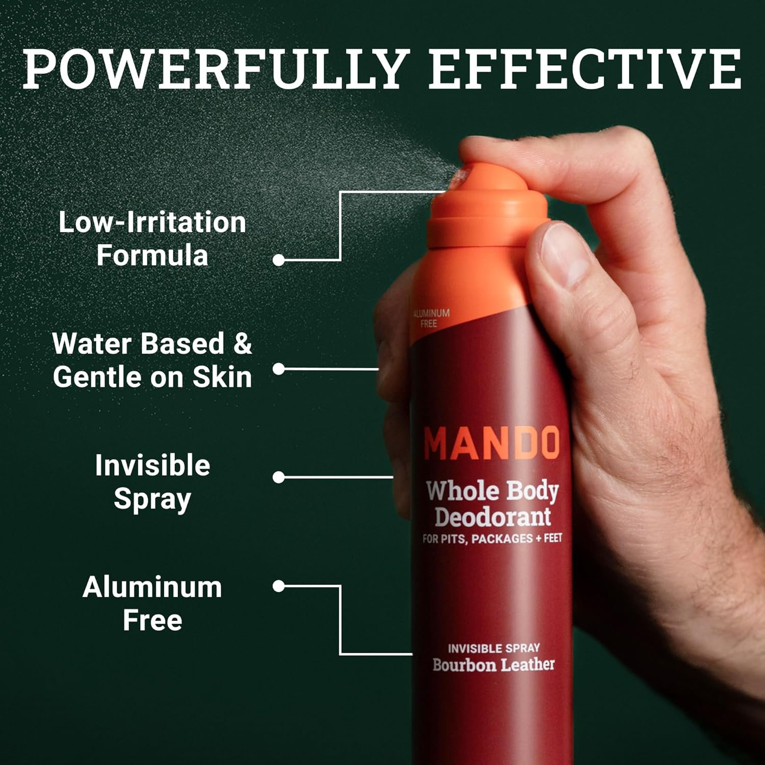 Mando Whole Body Deodorant Two-Piece System - 2.6 oz Smooth Solid Stick and 3.6 oz Deodorant Spray - Aluminum and Baking Soda Free Odor Control - Doctor Developed - 2 Piece Bundle (Bourbon Leather) - Image 5