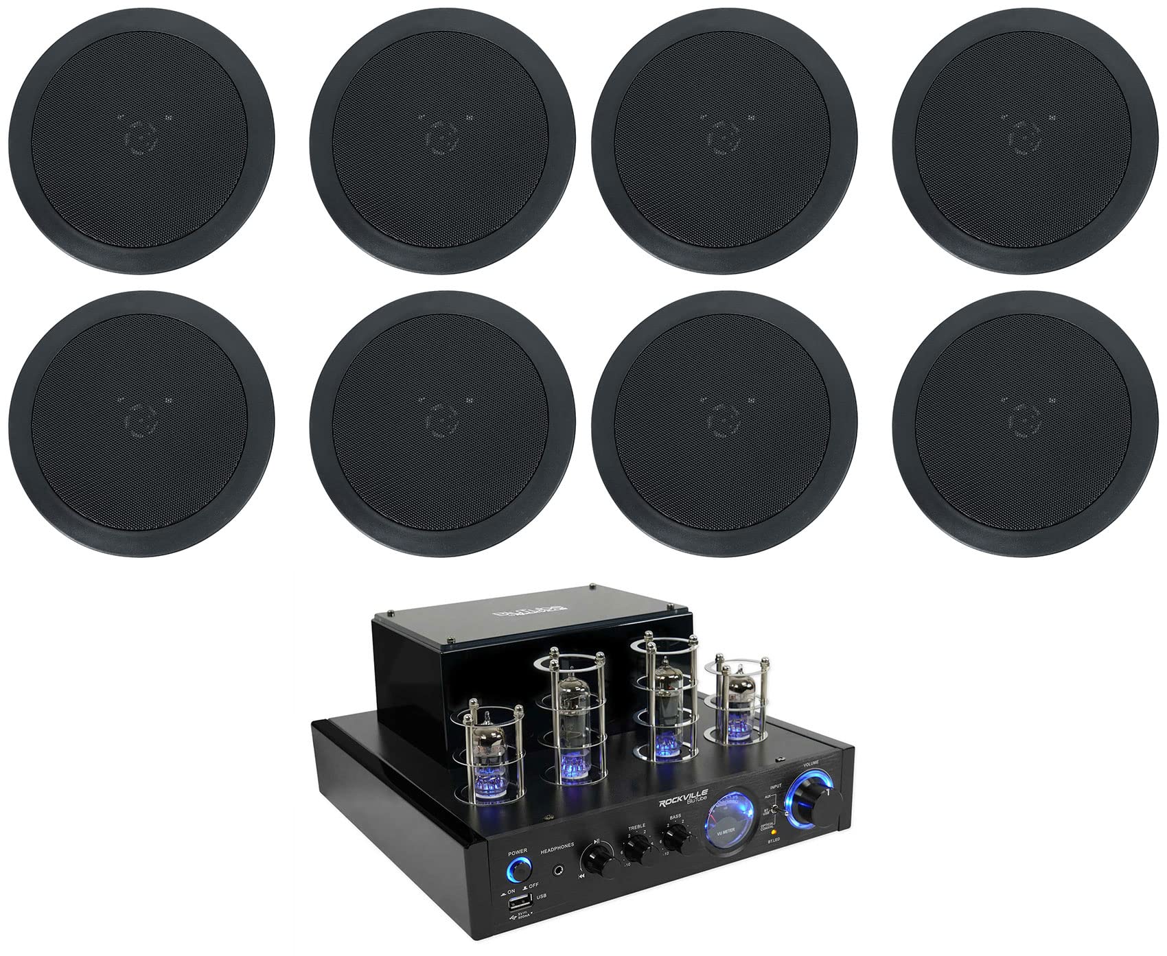 Rockville LED Tube Amp/Home Theater Receiver+(8) 5.25