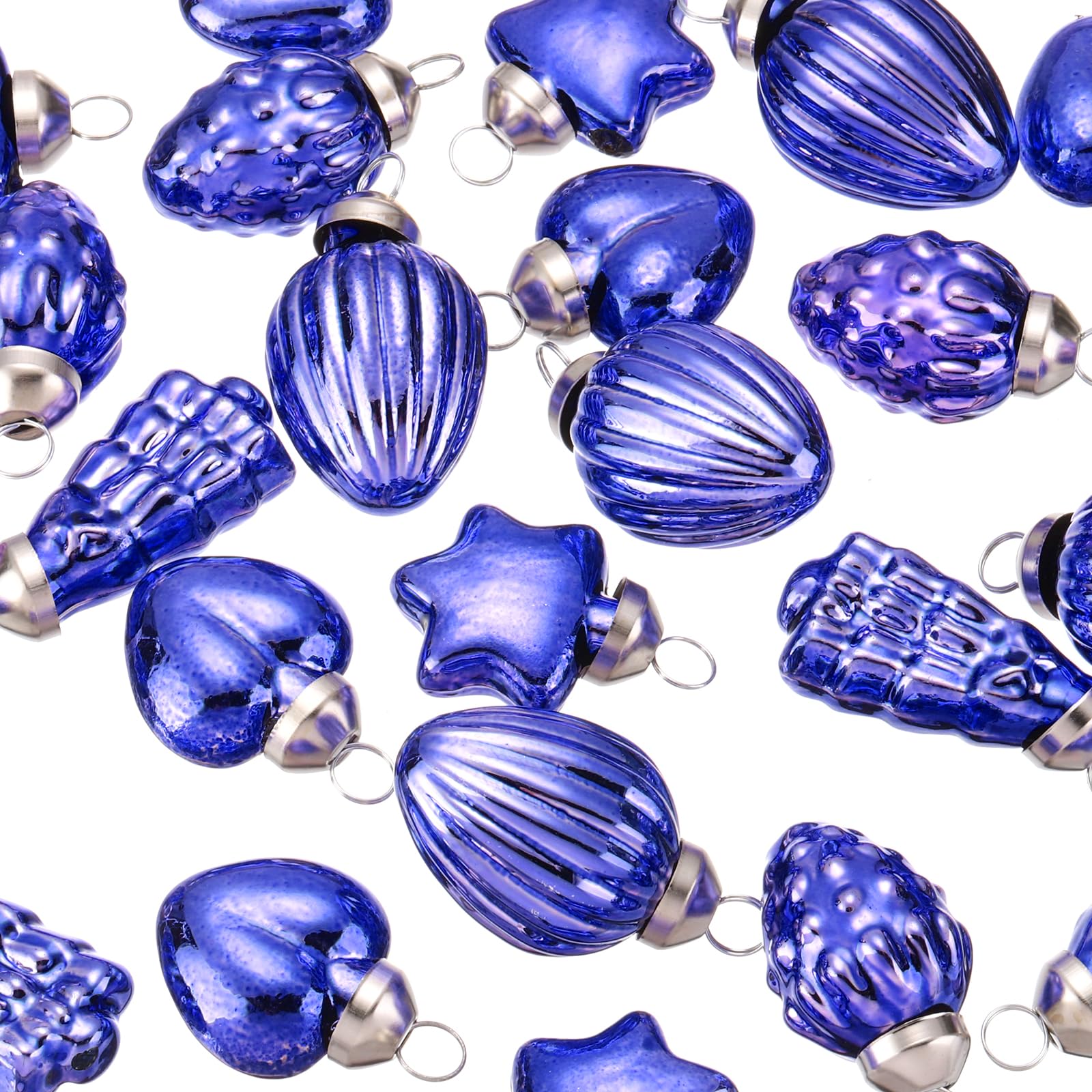QUARKZMAN 50 Stück Weihnachtskugeln Glas, 3cm Kiefer Herz fünfzackiger Stern Ellipsoid Erdbeere Lila Weihnachtsdeko für Weihnachtsbaum, Halloween, Weihnachten, Event und Hochzeit