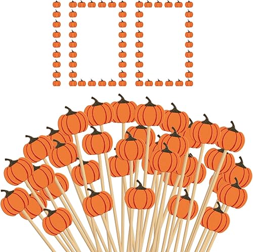 100 palillos de cóctel de calabaza de otoño, decoración de palitos de frutas con temática de otoño, pinchos de alimentos, palillos de bambú para