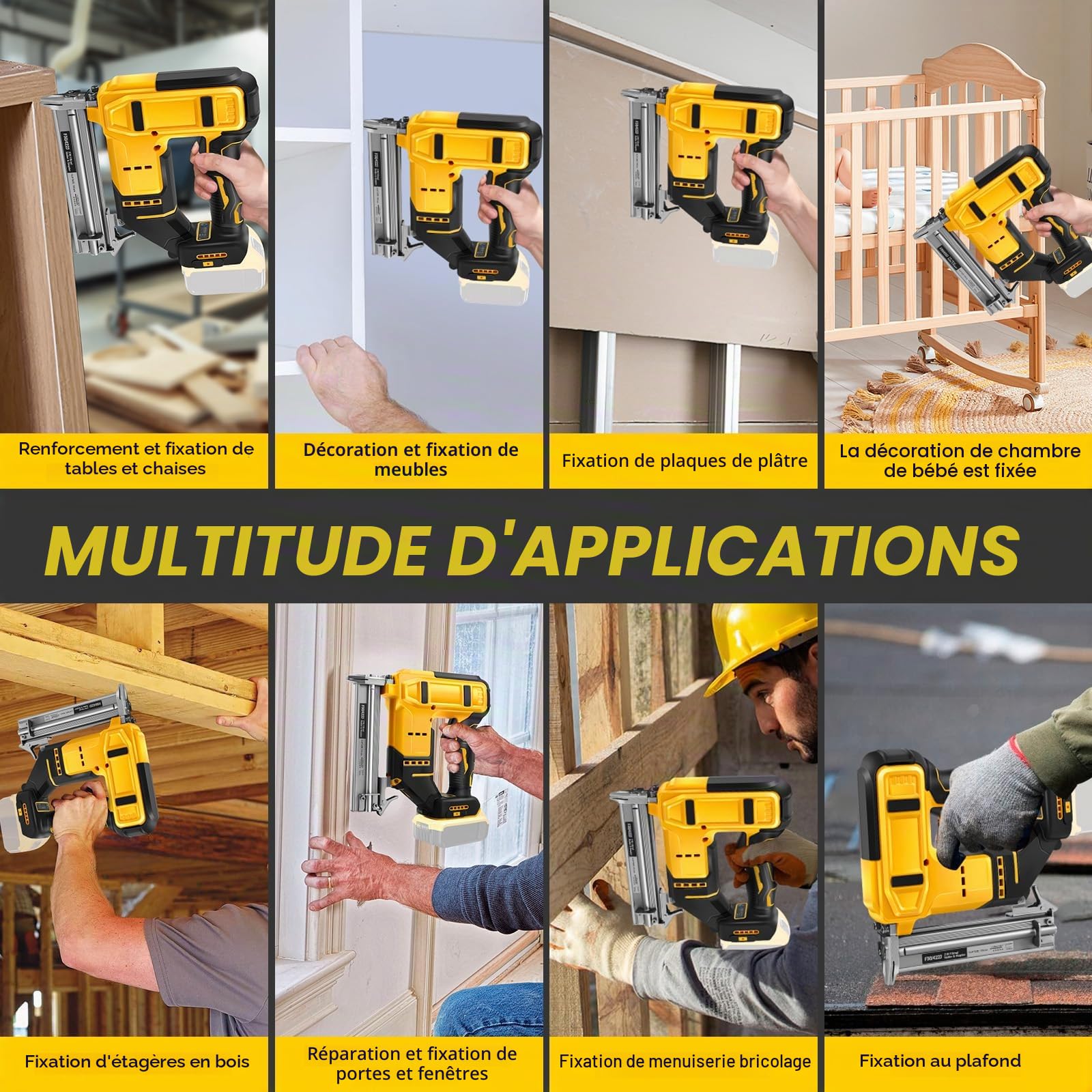 Cloueuse brad sans fil pour Dewalt 20V (sans batterie) | Agrafeuse électrique, 18GA, sans balais, 500 clous, 500 agrafes, 2 modes, pistolet à clouer sans fil, pour tissus, bois