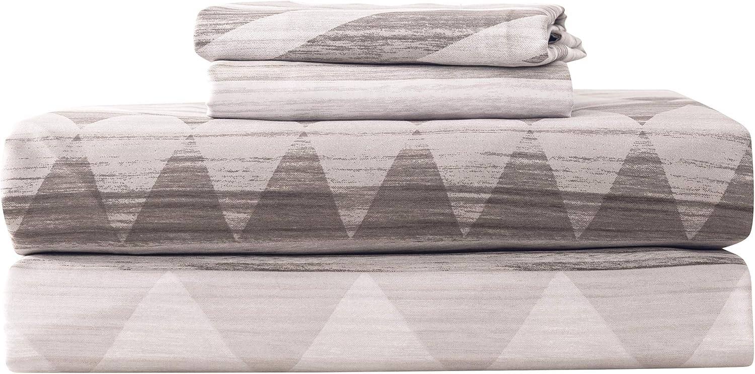 Eikei Modern Geo Aztec Duvet Cover Striped Ethnic Boho Southwestern Native Navajo Tribal Diamond Vector 400TC Cotton Bedding 3pc Set Bohemian Geometric Print (Taupe, Full/Queen)