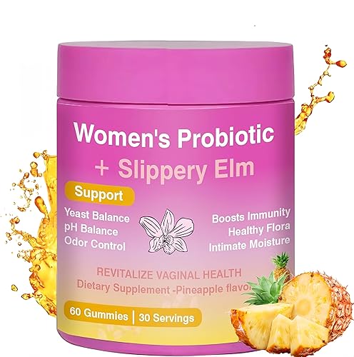 Gomitas de probióticos femeninos con olmo resbaladizo  60 gomitas de piña para mujeres ph equilibrio, probióticos vaginales que apoyan la flora, la