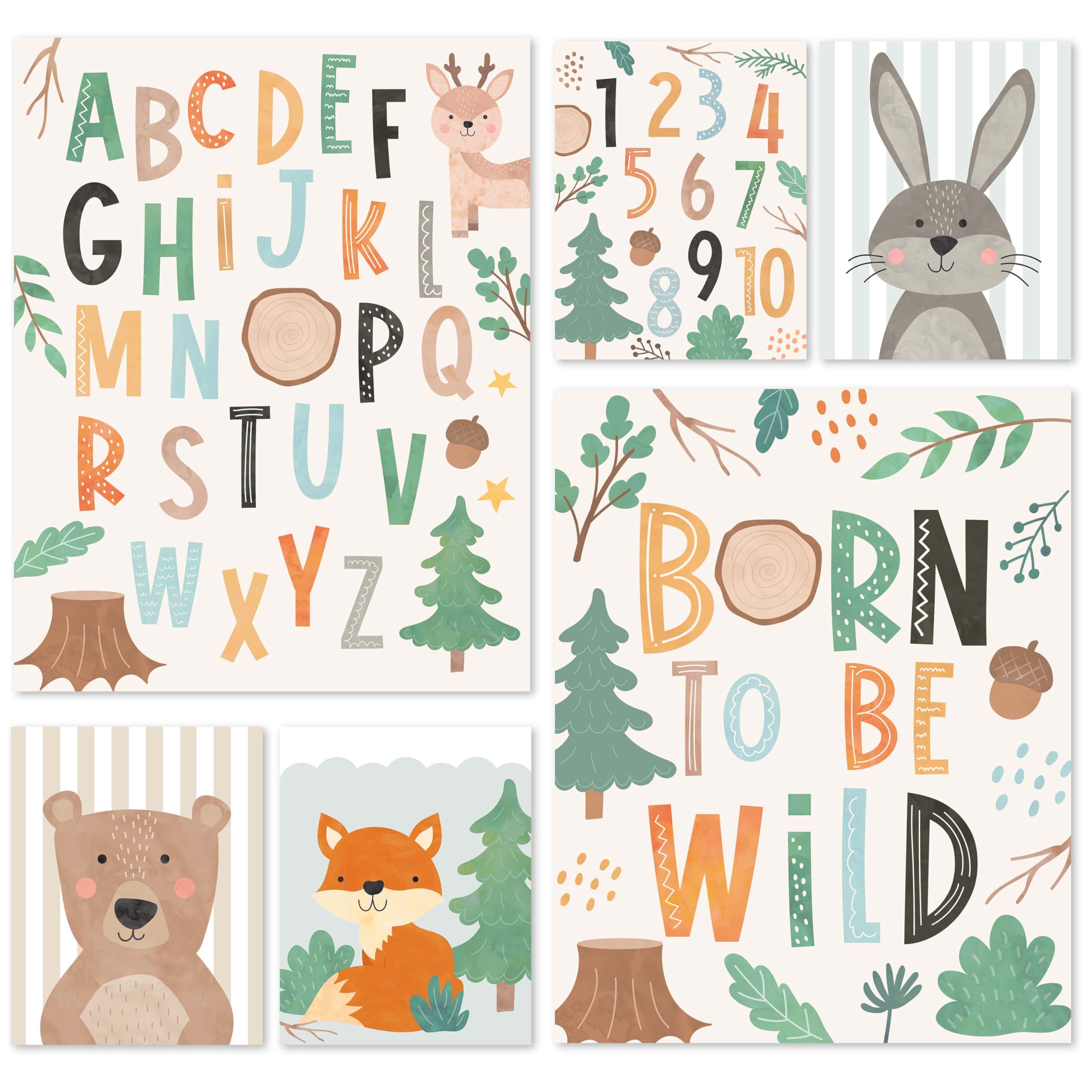 Hadley Designs 6 Woodland Nursery Wall Art-Decor For Boys, Baby Animals Nursery Decor For Boys, Retro Wall Art, Boho Girl