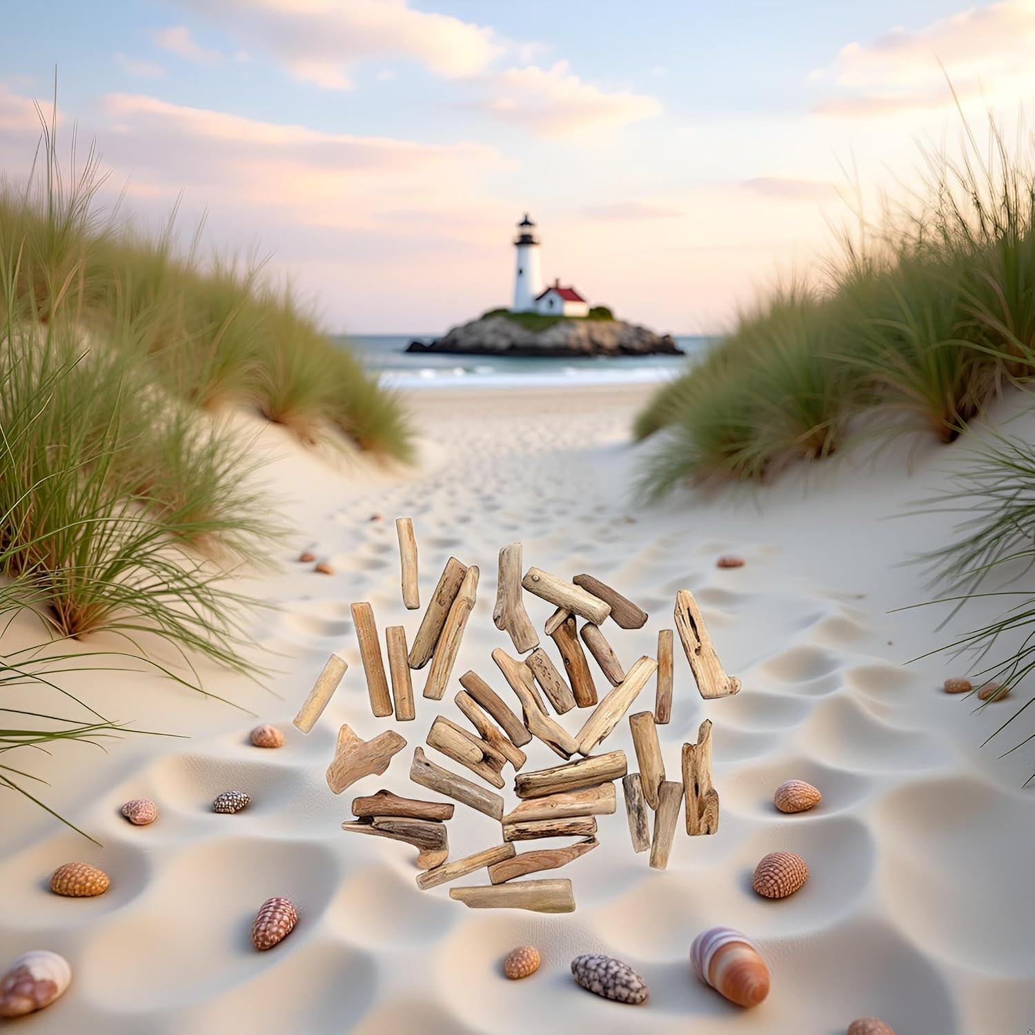 20 Pcs Natural Driftwood Pieces Branch Slices Craft Sticks Beach Decor for for DIY, Driftwood Pieces for Crafts Frames Wreath Surf Art Beach Decor, Craft Supplies