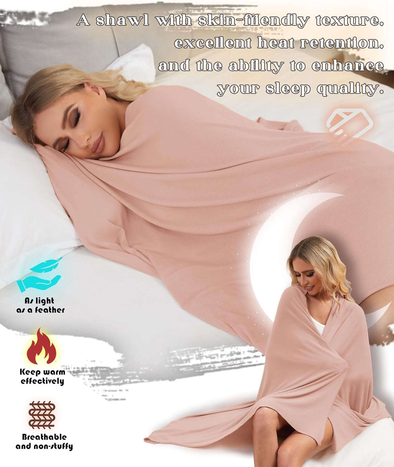 Tencel Cashmere Shawl Wraps for Women,Pashmina Stole Airplane Travel Wool Scarf Blanket Wrap Lightweight UPF 50+ - Image 4