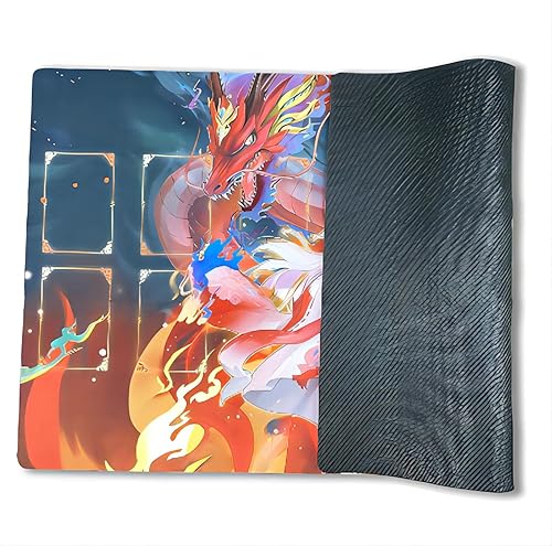 Miniatura 5 de Alfombra de juego TCG parpadeante láserholográfica de 14 x 24 pulgadas, tapete de juego de cartas coleccionables con zonas (A01)