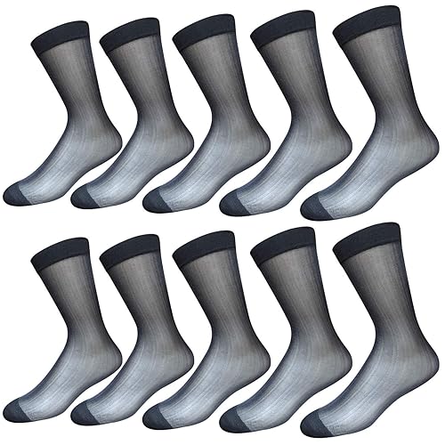 5 Pack Mens Ultrathin Breathable Silk Sheer Dress Socks Summer Dry Fit Crew Socks - One Size - 10 Pack Sheer Thin