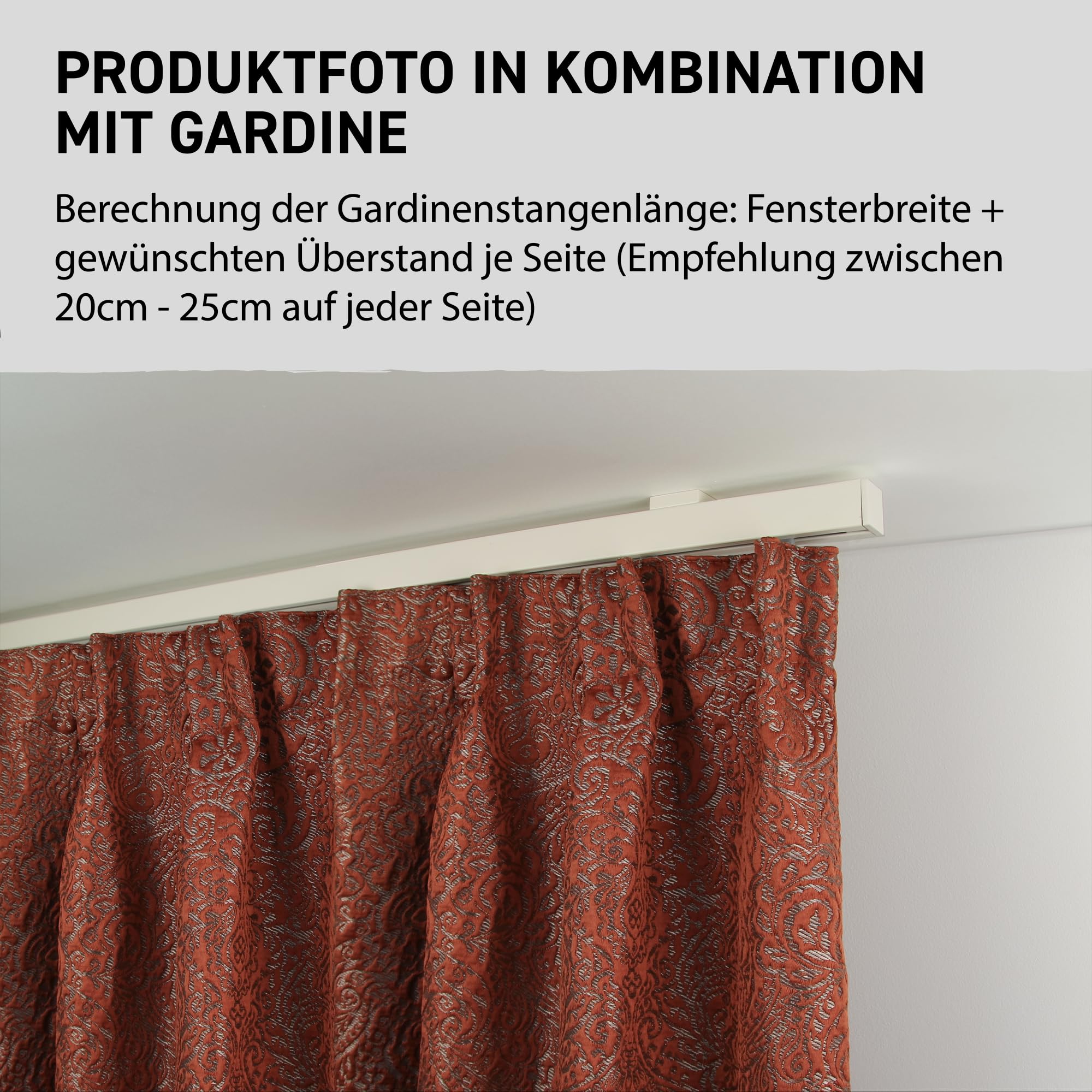 GARESA Neptun Gardinenstange weiß 120 cm - Moderne Vorhangstange aus Aluminium zur Deckenmontage, geeignet für leichte und mittelschwere Vorhänge
