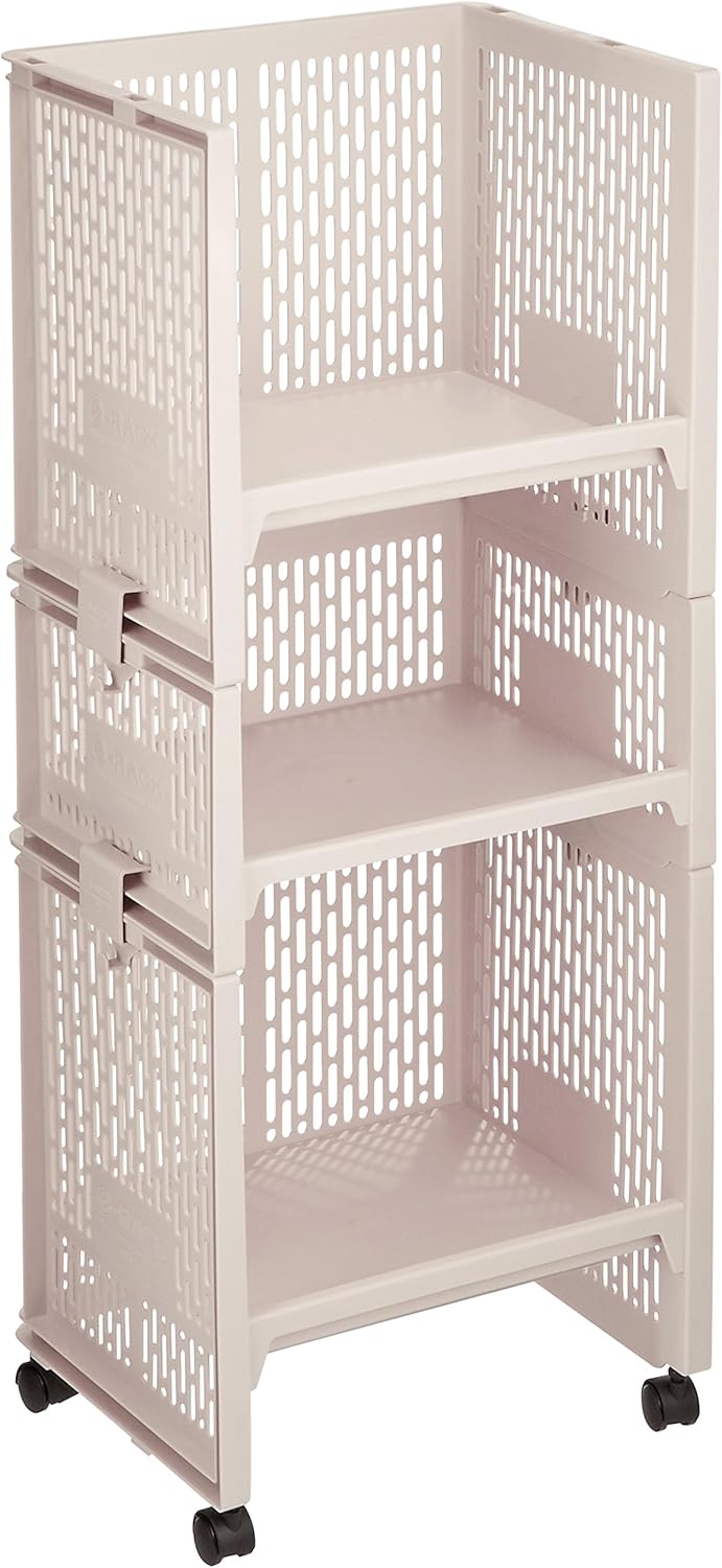 サンコープラスチック(SankoPlastic) 収納 eラック RL-21 幅36.3×奥行28.8×高さ88.3cm ランドセル ベージュ キャスター付き 日本製 ケース スタッキング 整理整頓 スペース 有効利用 シンプル 433473