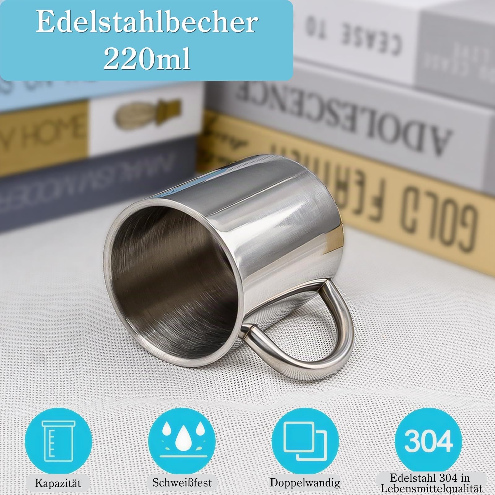 12 Stück 220ml Edelstahl Kaffeetassen, Doppelwandige Metallbecher mit Henkel – Isolierte Camping Tassen für Outdoor, Picknick, Reise, Zuhause, Wohnmobil – Spülmaschinenfest