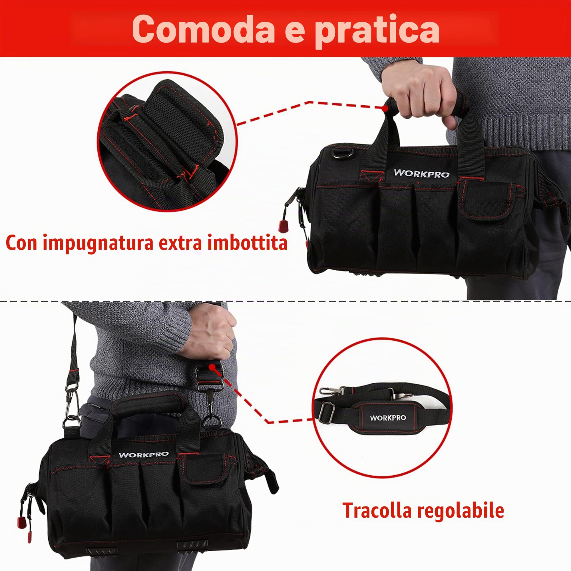 Workpro W081020 A Compact borsa porta attrezzi a bocca larga 30,5 cm