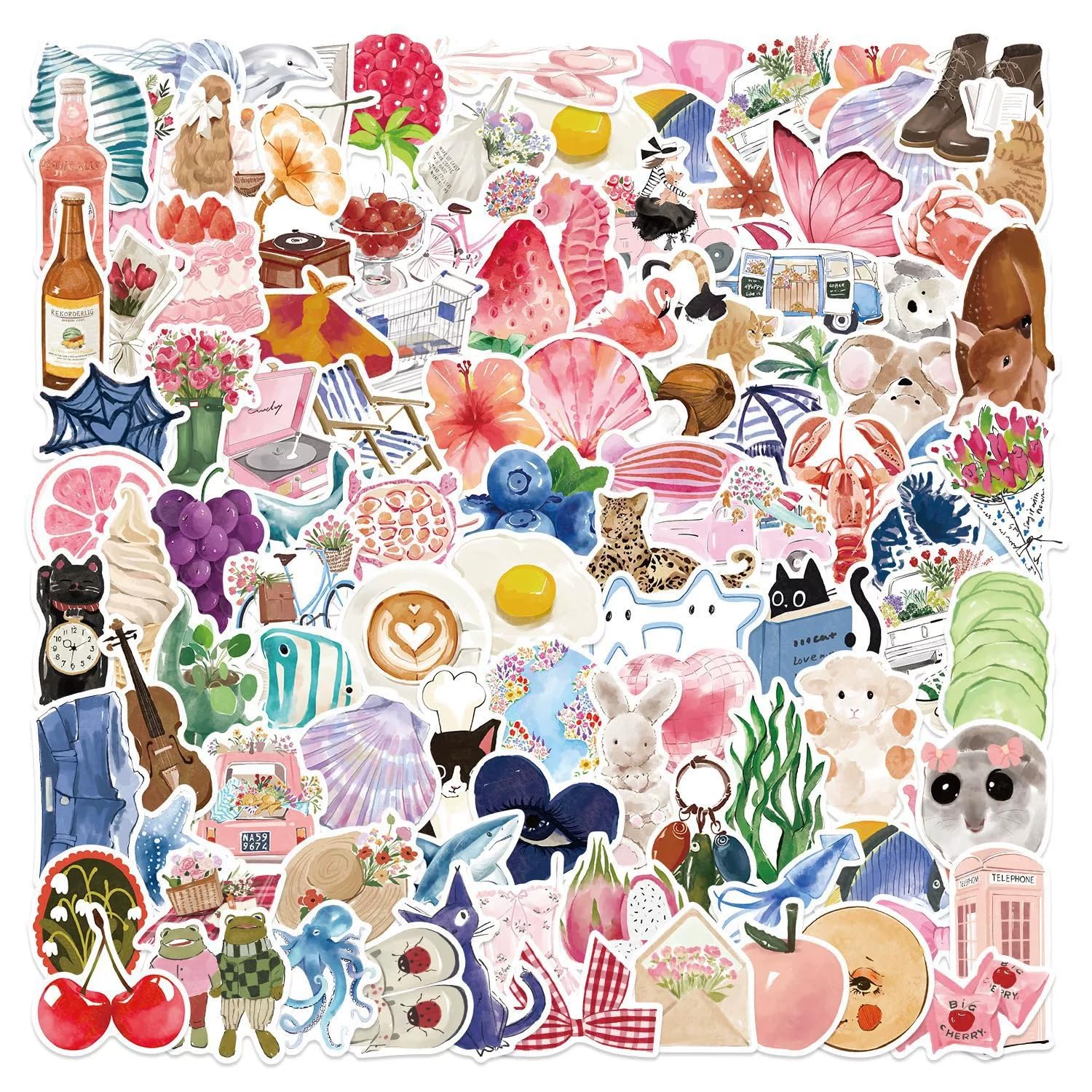 100 Pcs Watercolor Diary Stickers for Kids Teens Adults Boys Girls Gift,Watercolor Decals Pack for Laptop,Skateboard,Luggage,Car,Bike,Cup,Computer,Water Bottle Decor,Vinyl Waterproof Stickers โ image 1