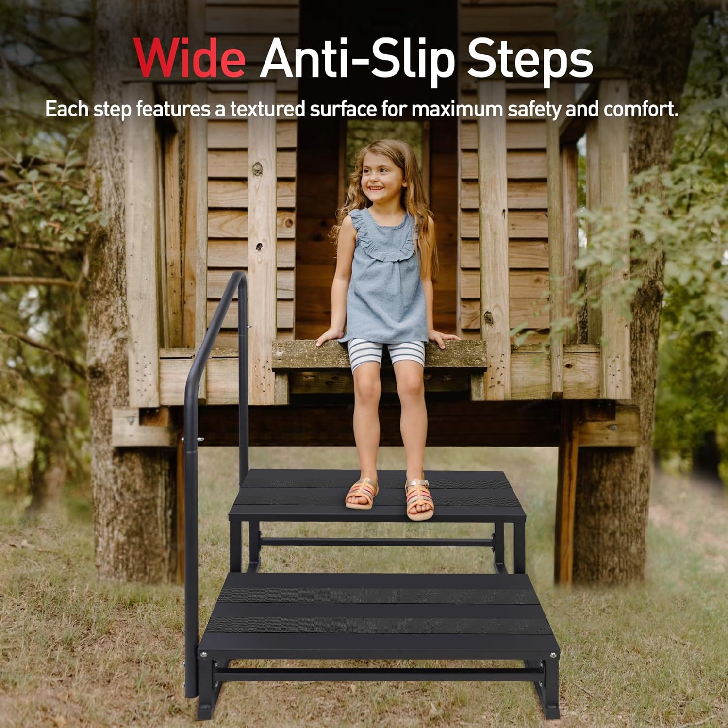 RV Steps with Handrail for Both Sides, 2 Step Stool with Handle for Elderly w/Wide Platform & Anti-Slip Mats, Portable Stairs for Hot Tub/Camper/Mobile Home/Porch/SPA Pool/Pet Stairs (2 Steps)