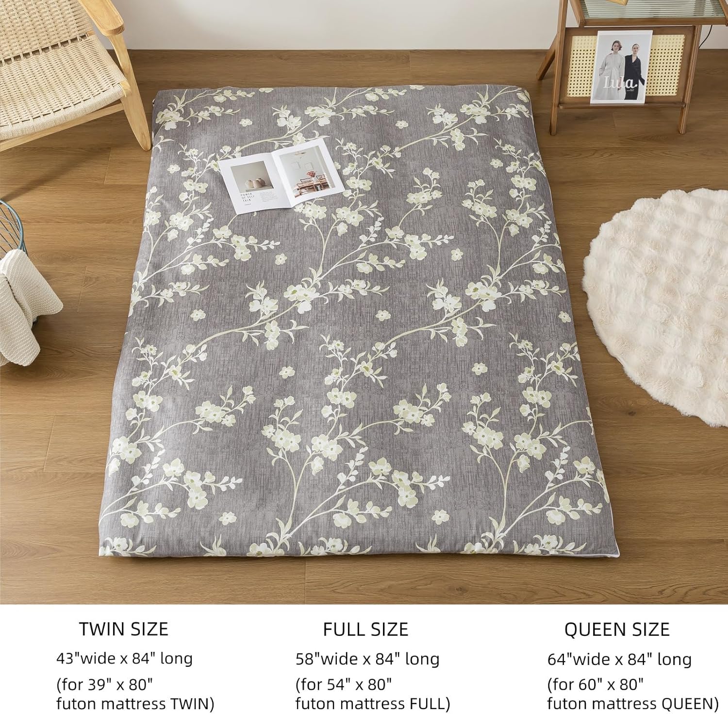 Futon Cover for Traditional Japanese Futon Floor Mattress Cover with Zipper Twin Full Queen Machine Washable Super Soft