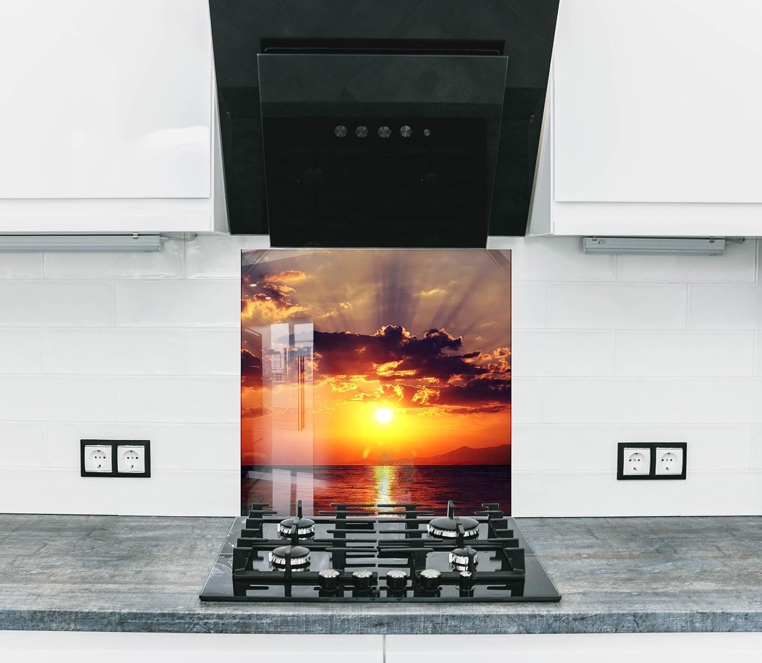 Myphotostation.com 23.5Wx12H''Tempered Glass Sunset View Backsplash Design Cooker Wall Backsplash Panel Glass Splashback for Kitchen Panel Design Sunset Splashback for Stove