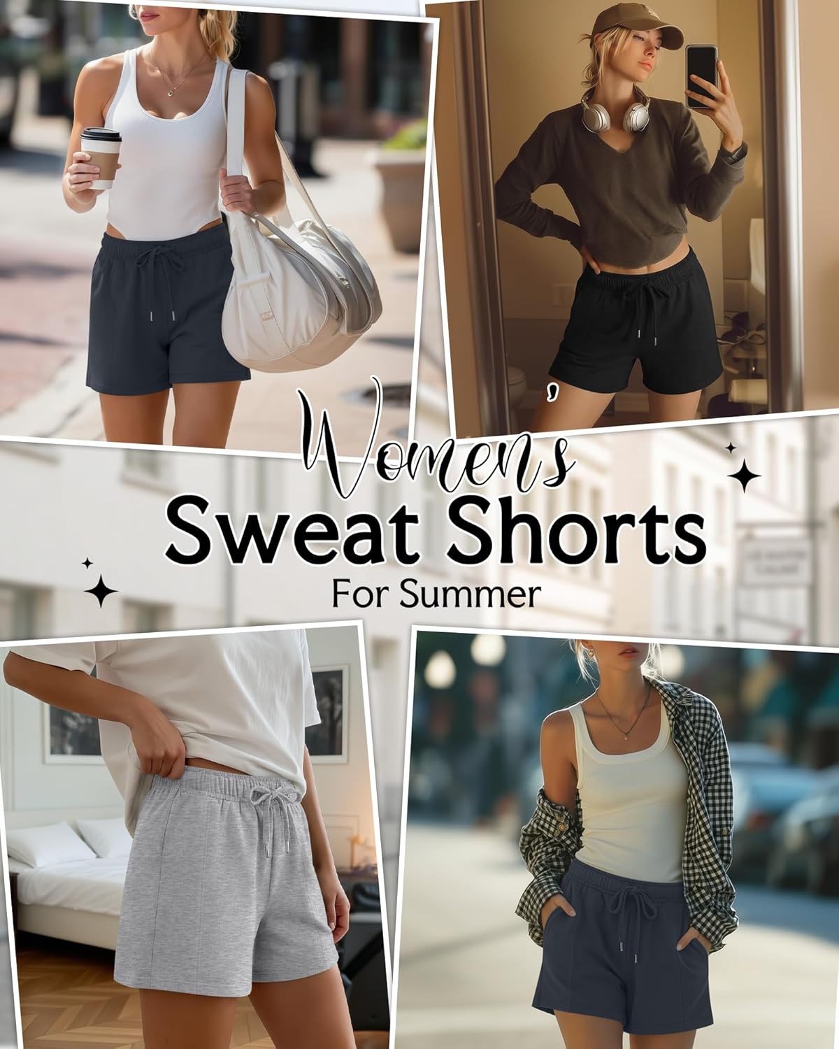 3 Pack Women's Sweat Shorts Drawstring Elastic Waist Casual Shorts Athletic Comfy Lounge Pants with Pockets